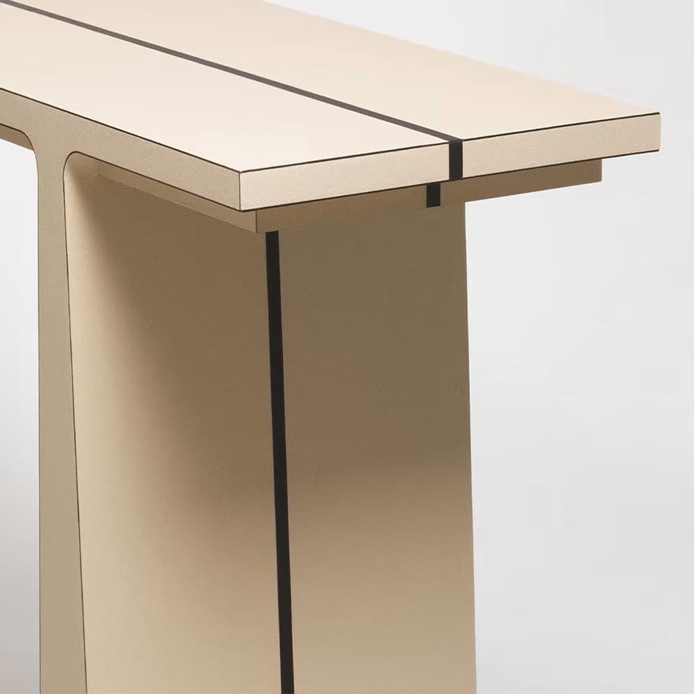 Hand-Crafted Lenka Beige Leather Console Table For Sale