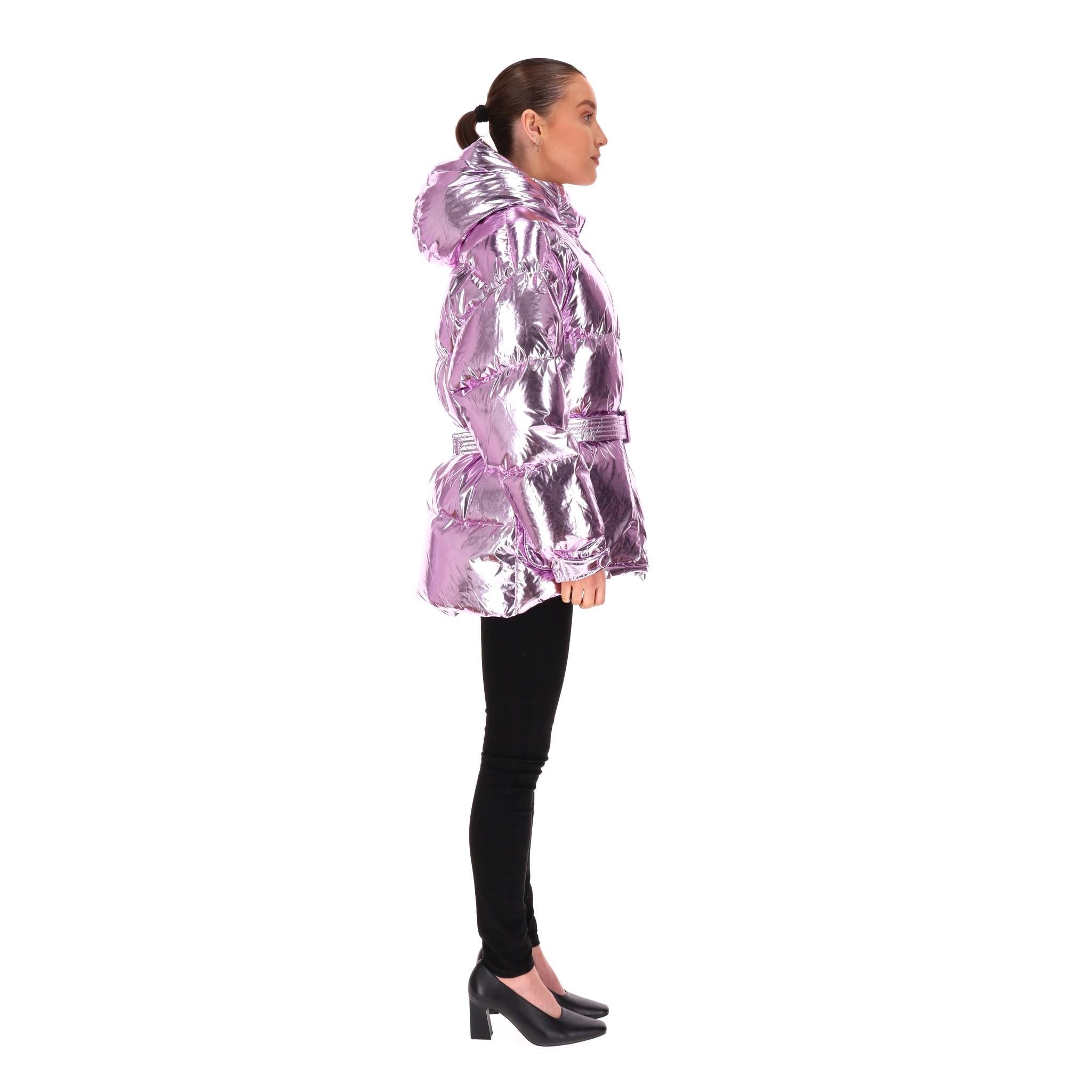 Purple Lenki Lenki Metallic Goose Down Belted Jacket For Sale