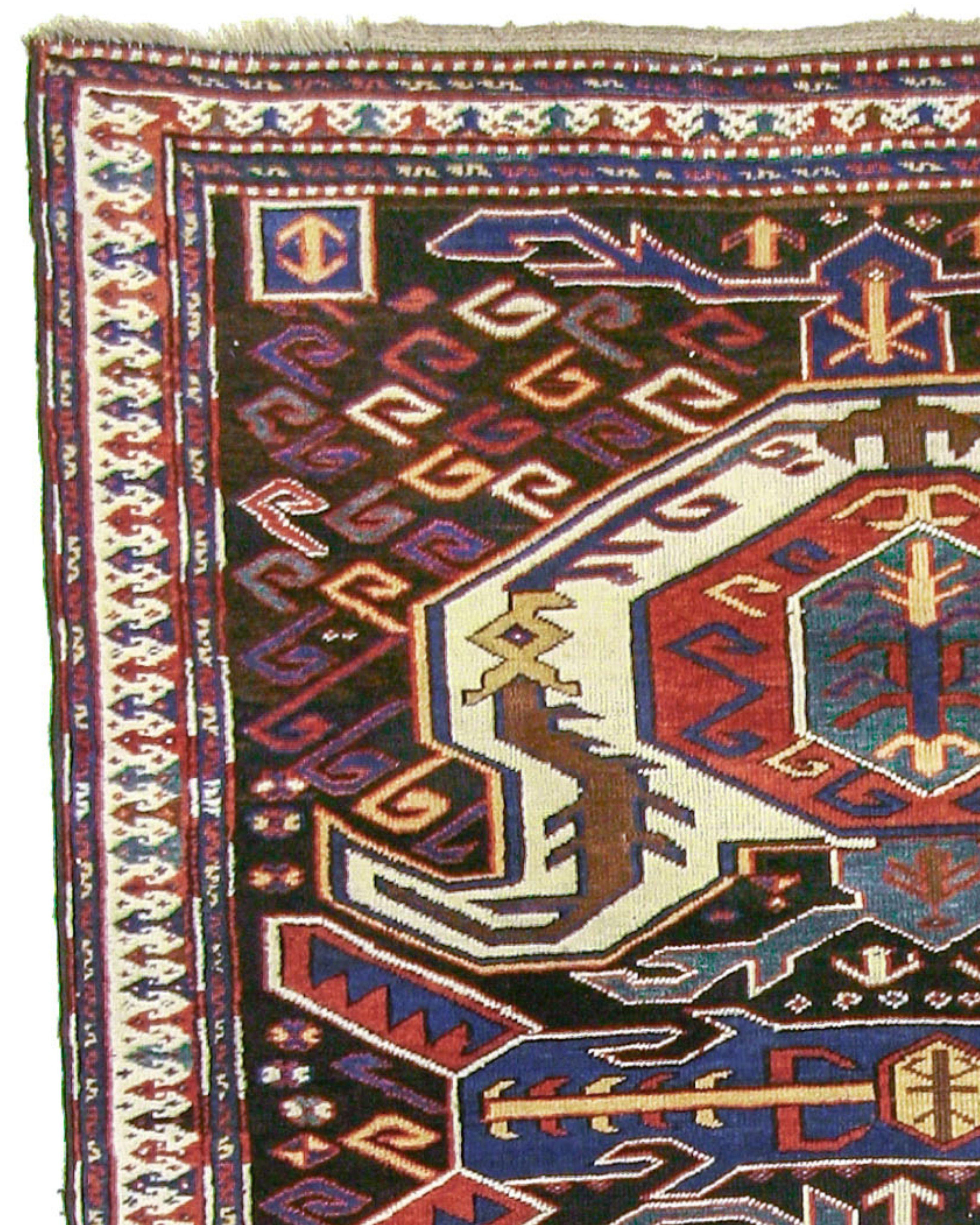 Hand-Woven Antique Caucasian Lenkoran Rug, 19th Century For Sale
