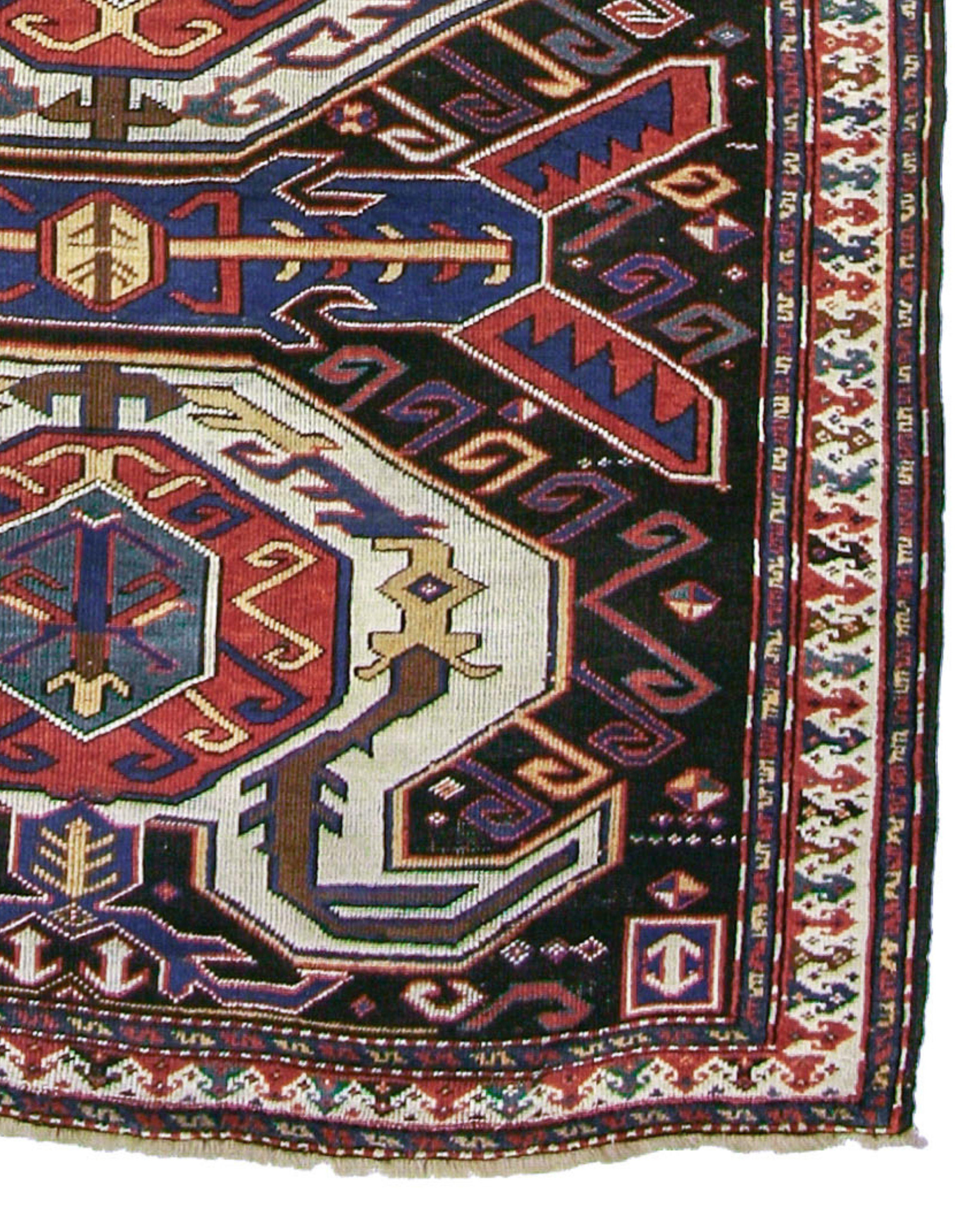 Wool Antique Caucasian Lenkoran Rug, 19th Century For Sale