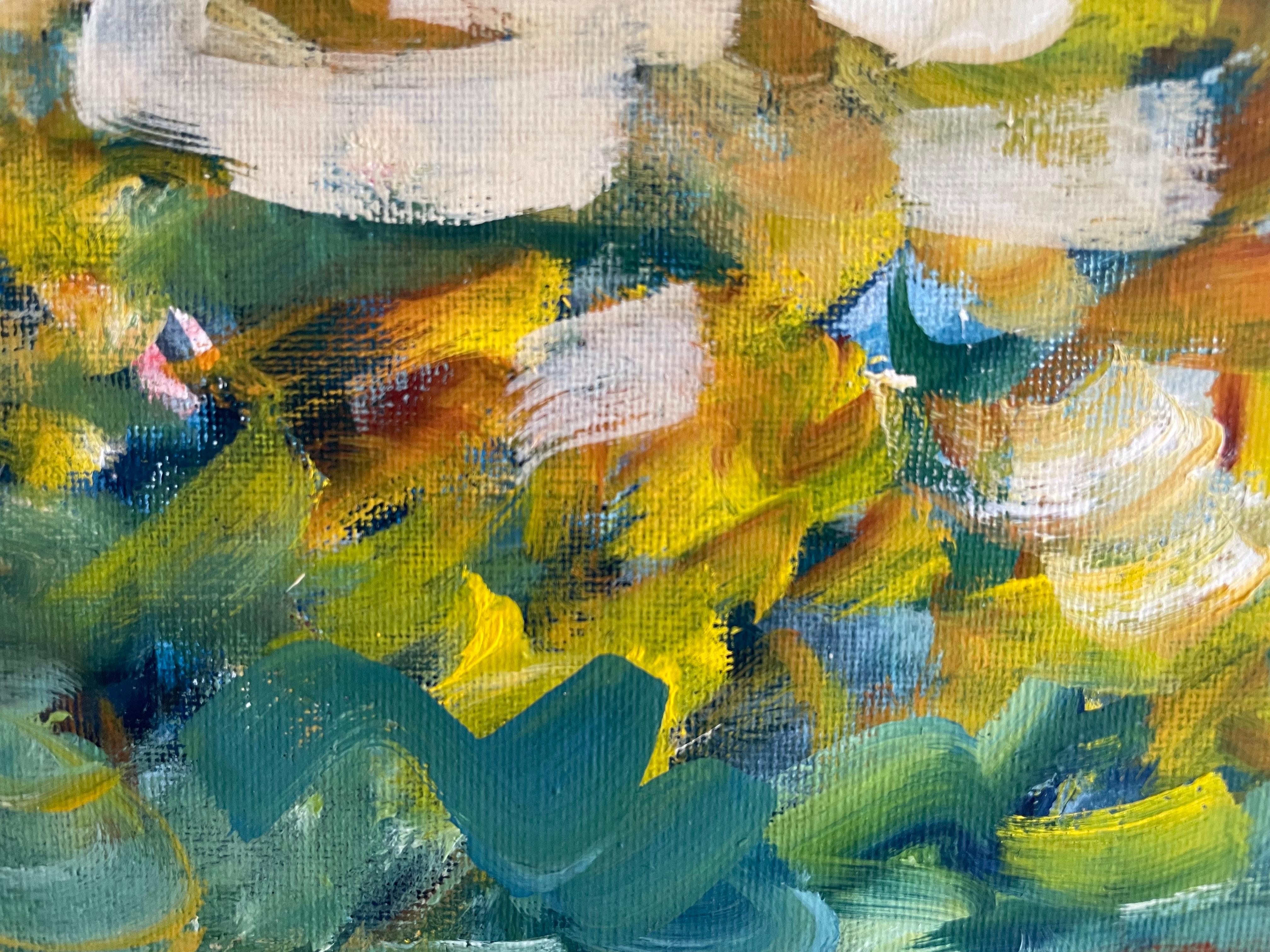 Grande paesaggio astratto contemporaneo blu con fiori di Lennart Andersson 4