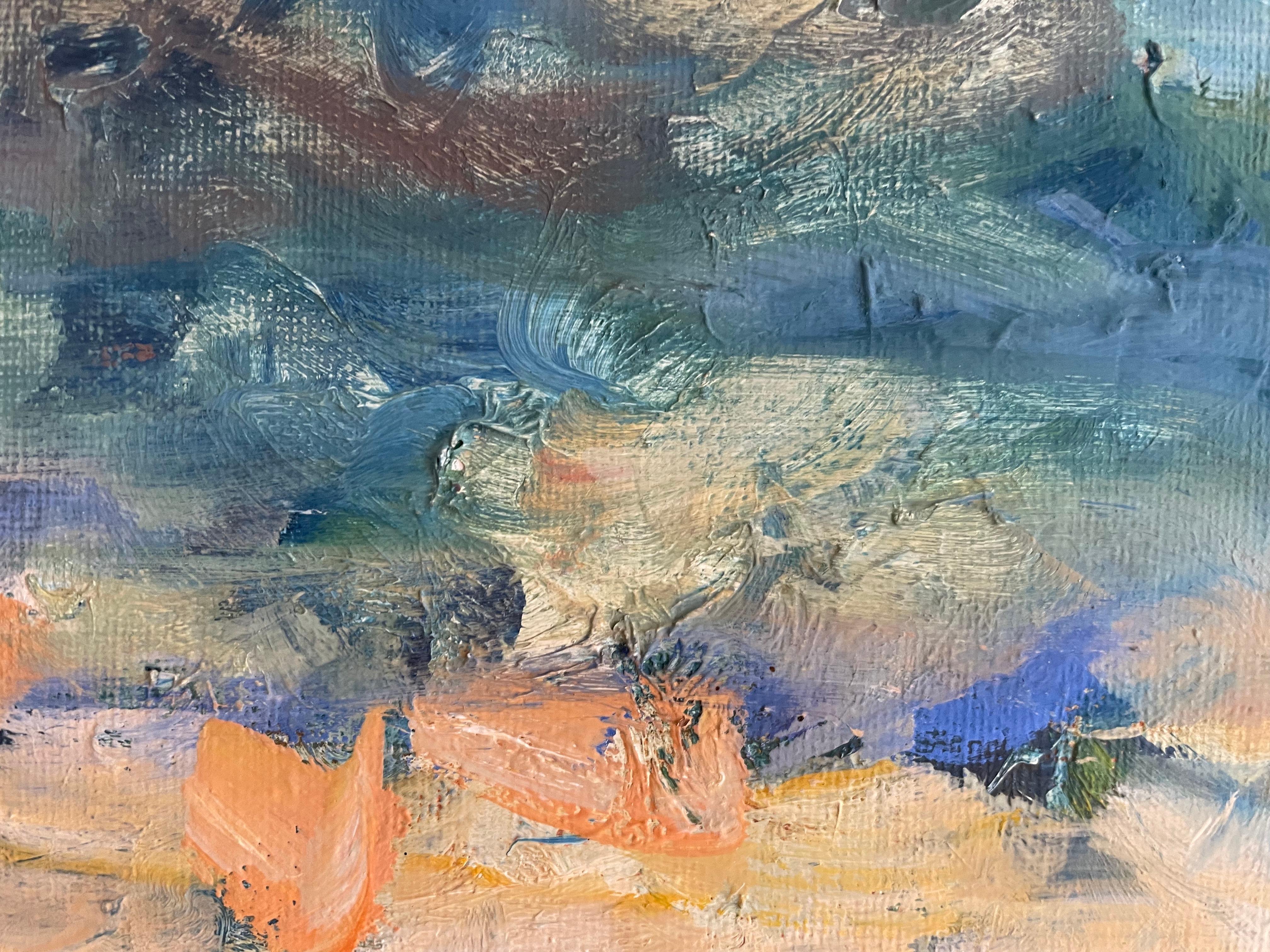 Grande paesaggio astratto contemporaneo blu con fiori di Lennart Andersson 5