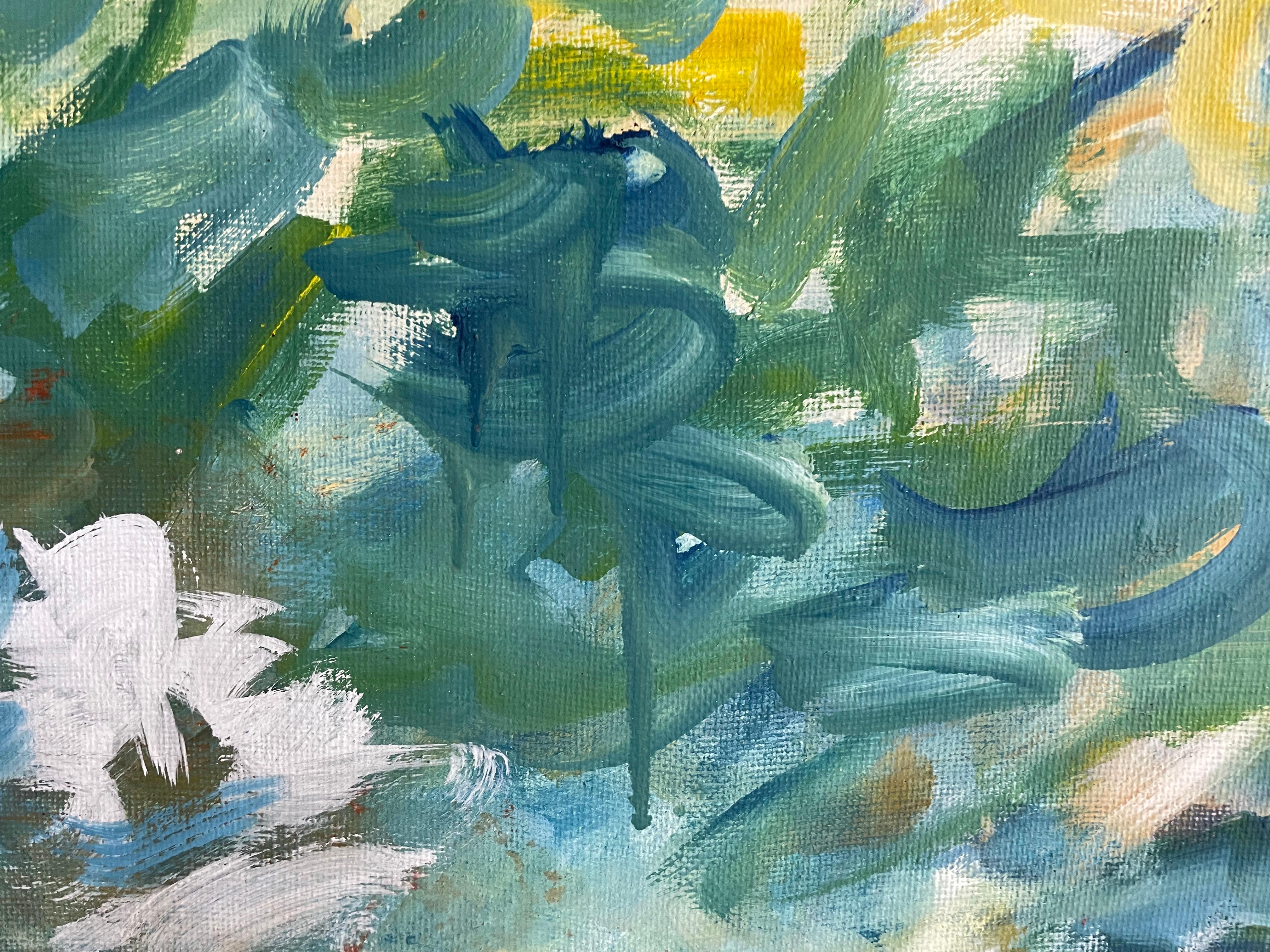 Grande paesaggio astratto contemporaneo blu con fiori di Lennart Andersson 6