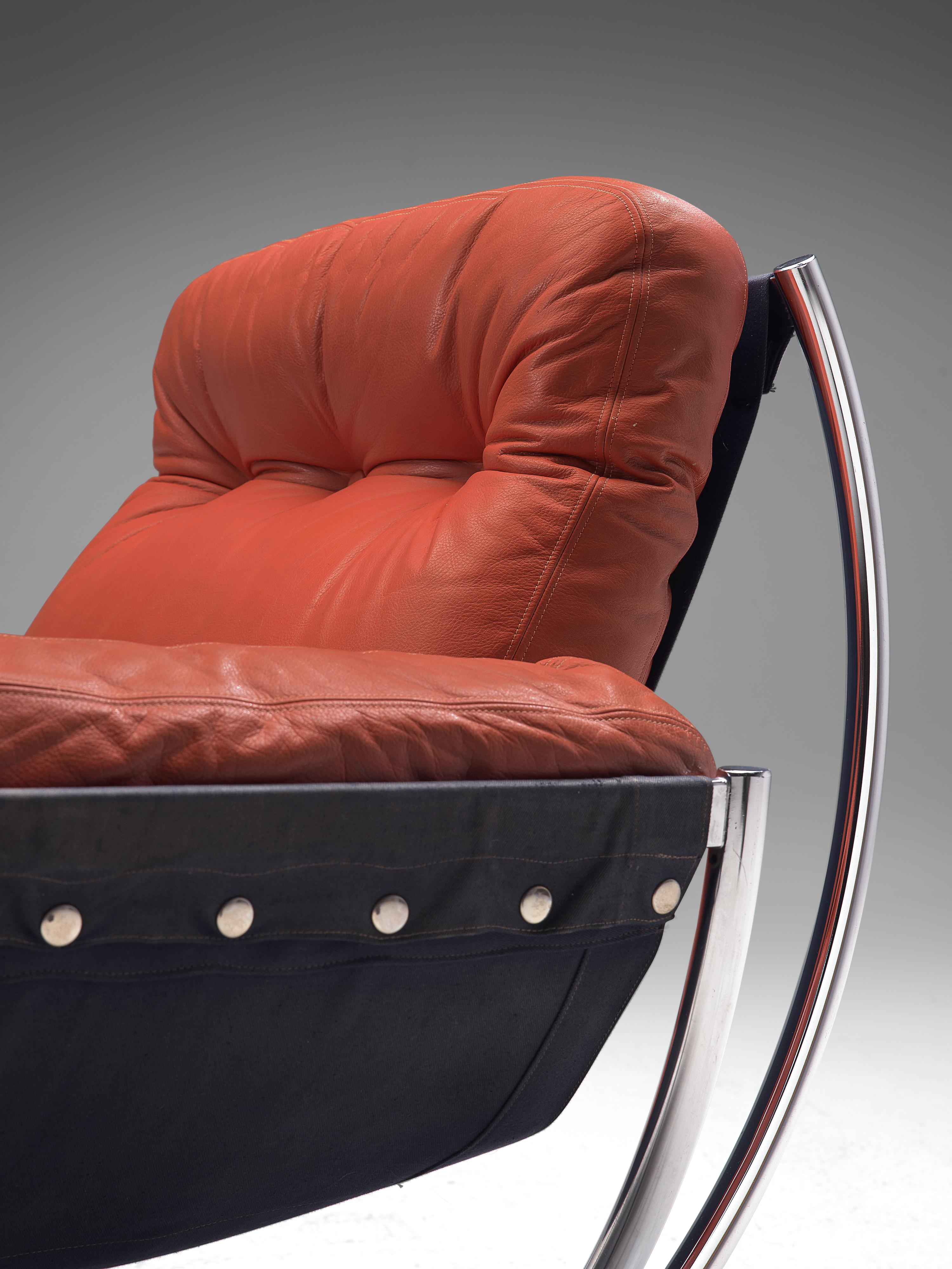 Swedish Lennart Bender for AB Wilo 'Wibroo' Lounge Chair in Chrome and Red Leather