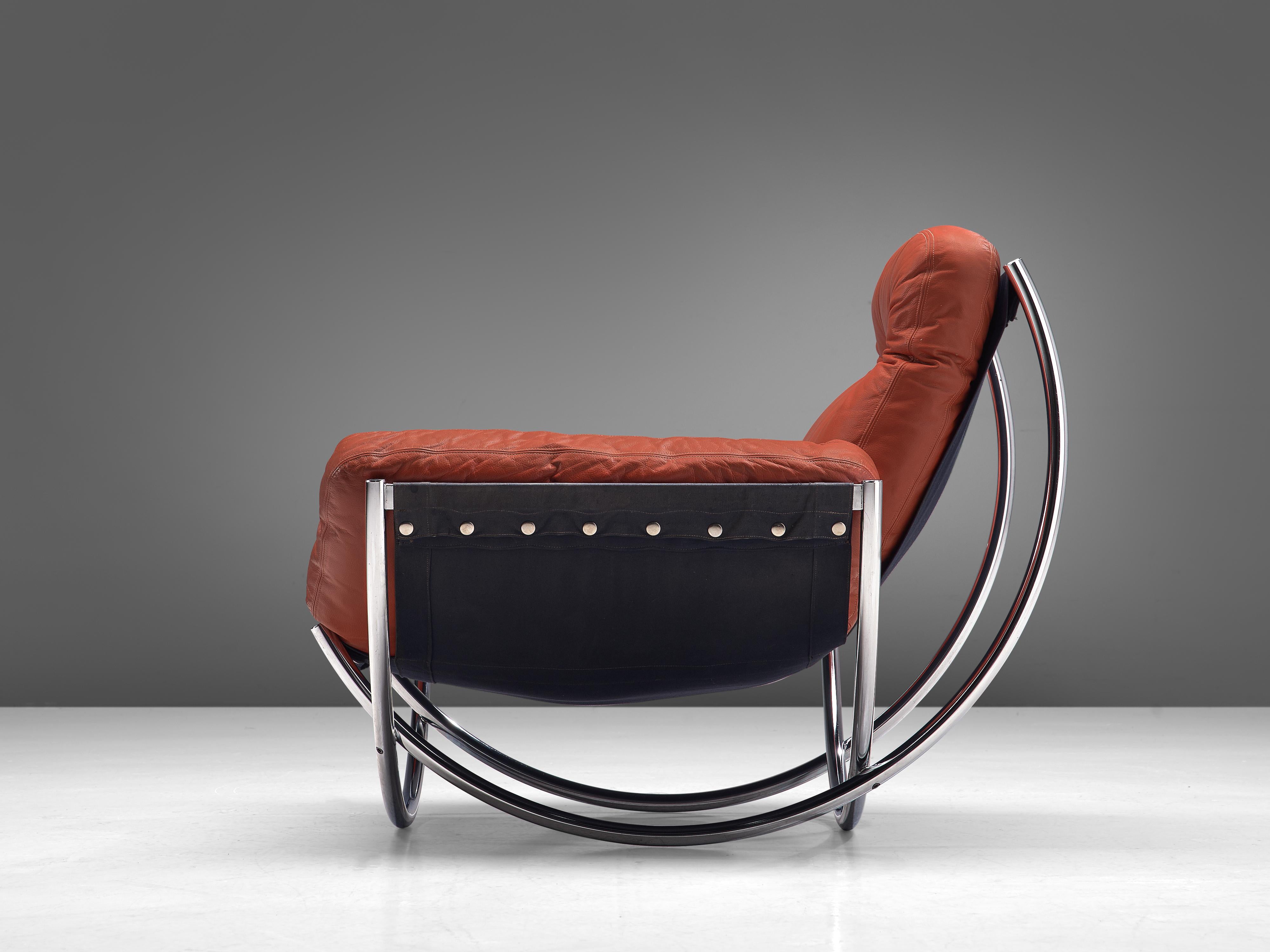 Lennart Bender for AB Wilo 'Wibroo' Lounge Chair in Chrome and Red Leather In Good Condition In Waalwijk, NL