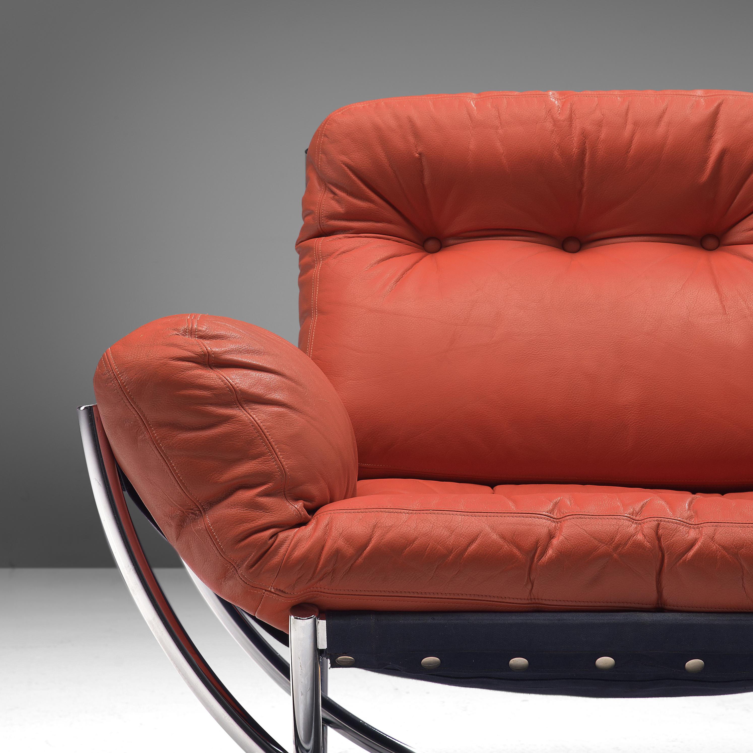 Mid-20th Century Lennart Bender for AB Wilo 'Wibroo' Lounge Chair in Chrome and Red Leather
