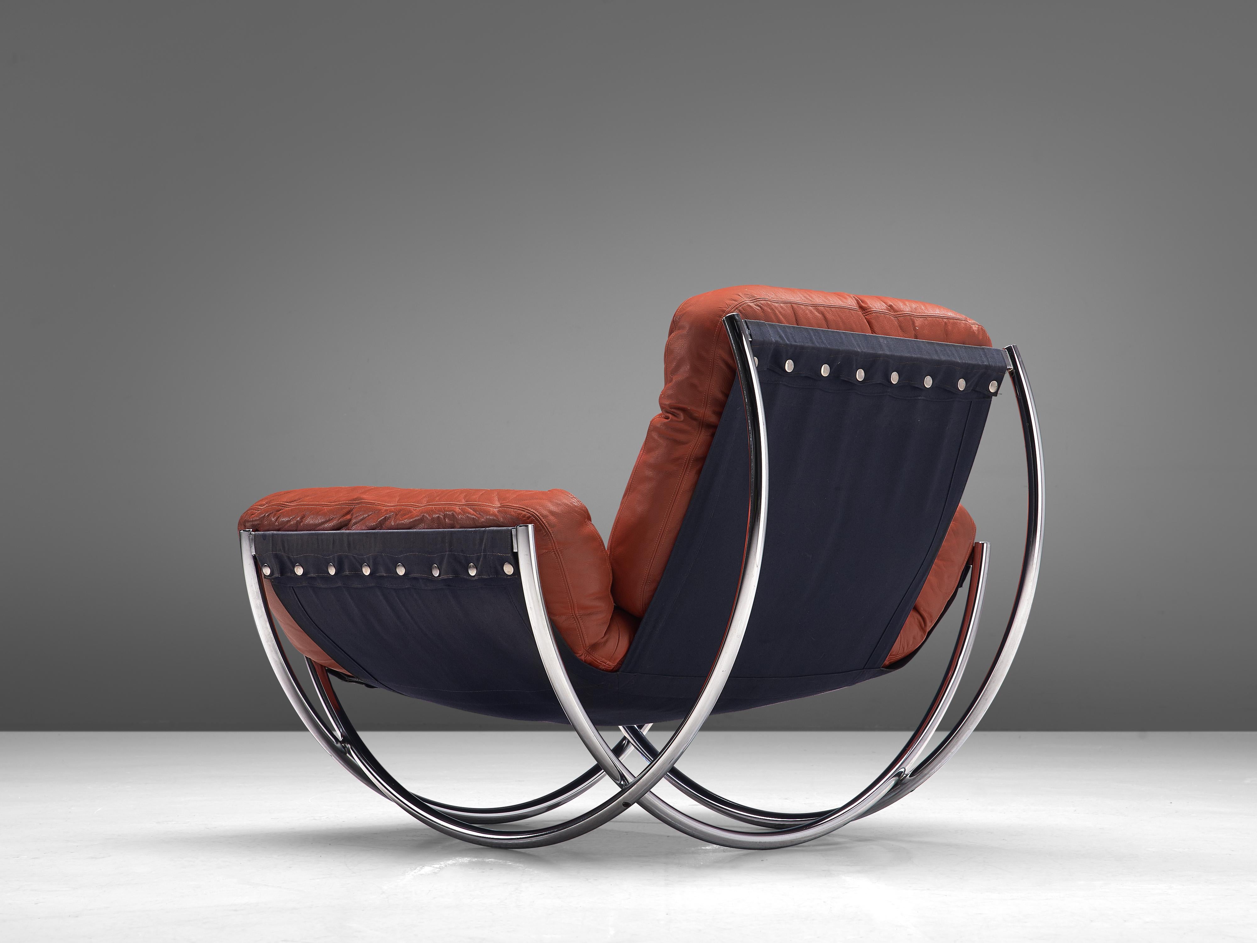 Metal Lennart Bender for AB Wilo 'Wibroo' Lounge Chair in Chrome and Red Leather