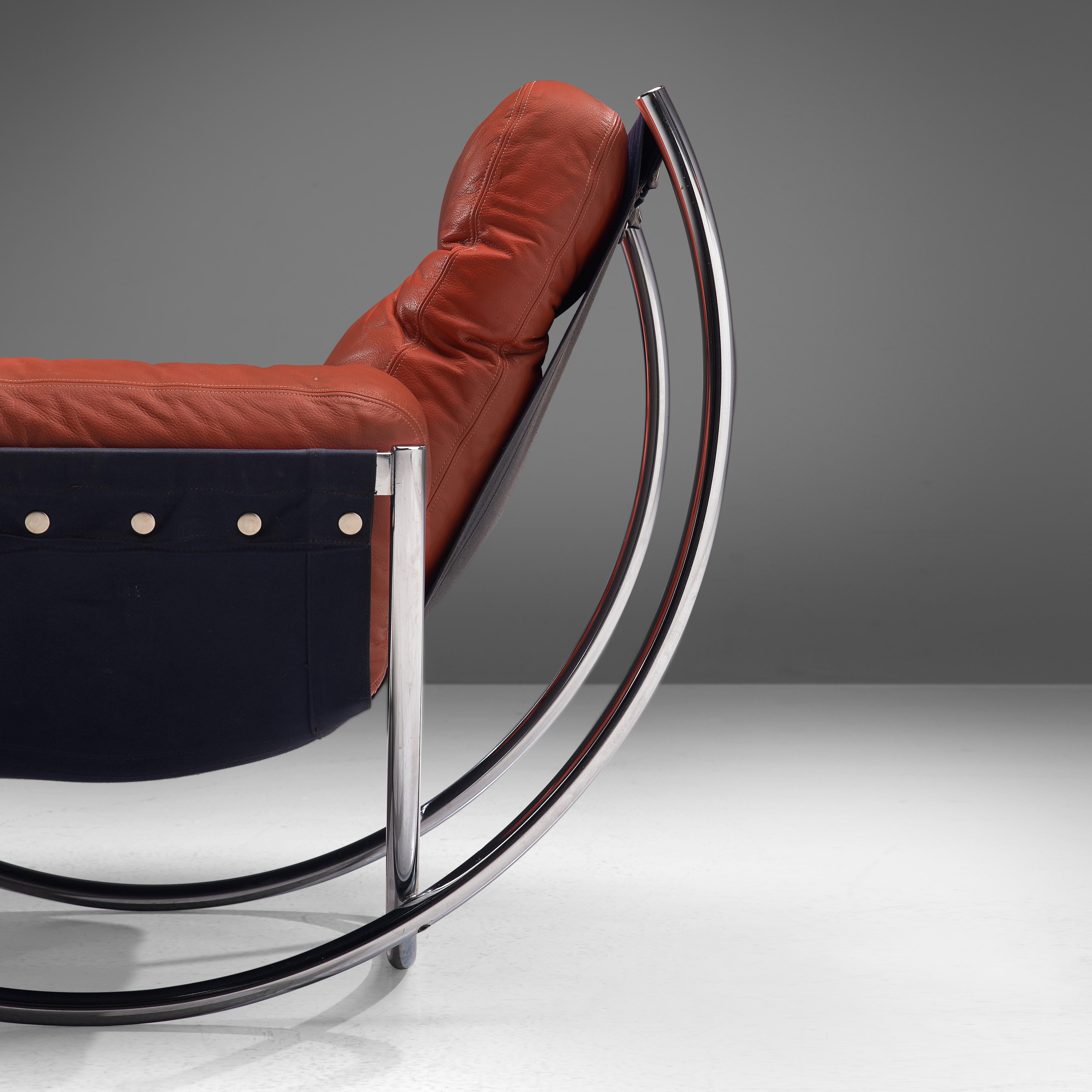 Lennart Bender for AB Wilo 'Wibroo' Lounge Chair in Chrome and Red Leather 1