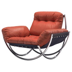 Lennart Bender for AB Wilo 'Wibroo' Lounge Chair in Chrome and Red Leather