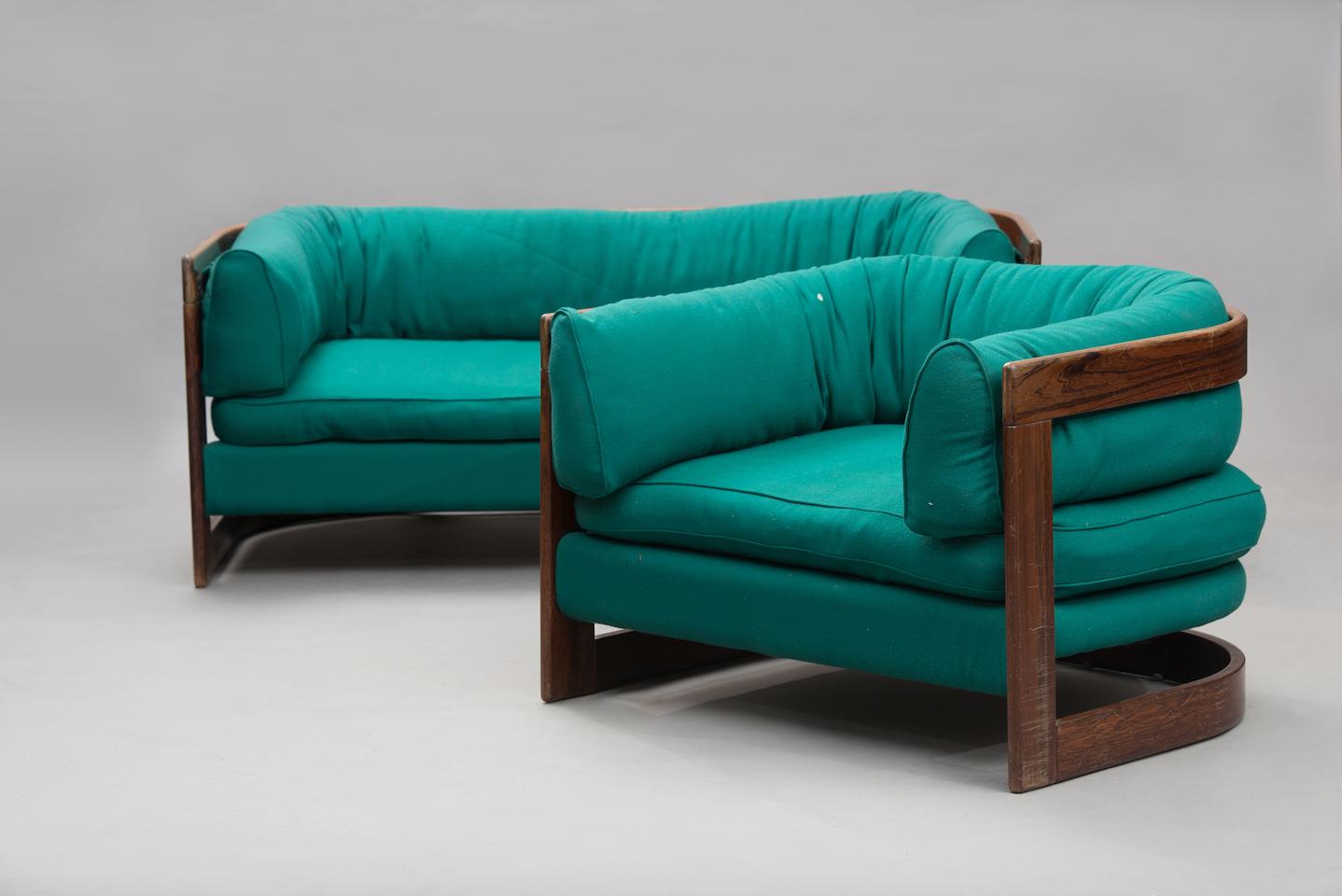 Varnished Lennart Bender rosewood Two-Seat Sofa and Armchair by Stjernmöbler, Sweden 1960s