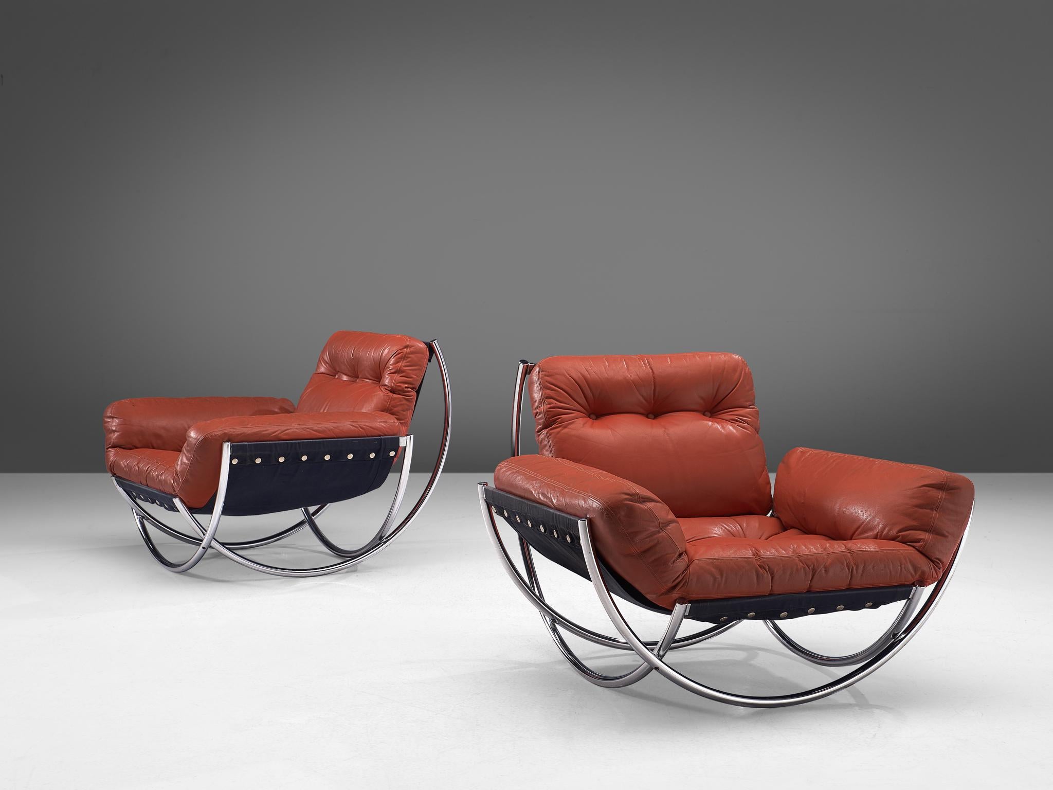 Lennart Bender for Wibro AB, 'Wilo' lounge chair, Sweden, 1967

Modern lounge chair designed by the Swede Lennart Bender. The design features a quintessential tubular frame, consisting of four semicircles. Dark canvas is spanned in between that
