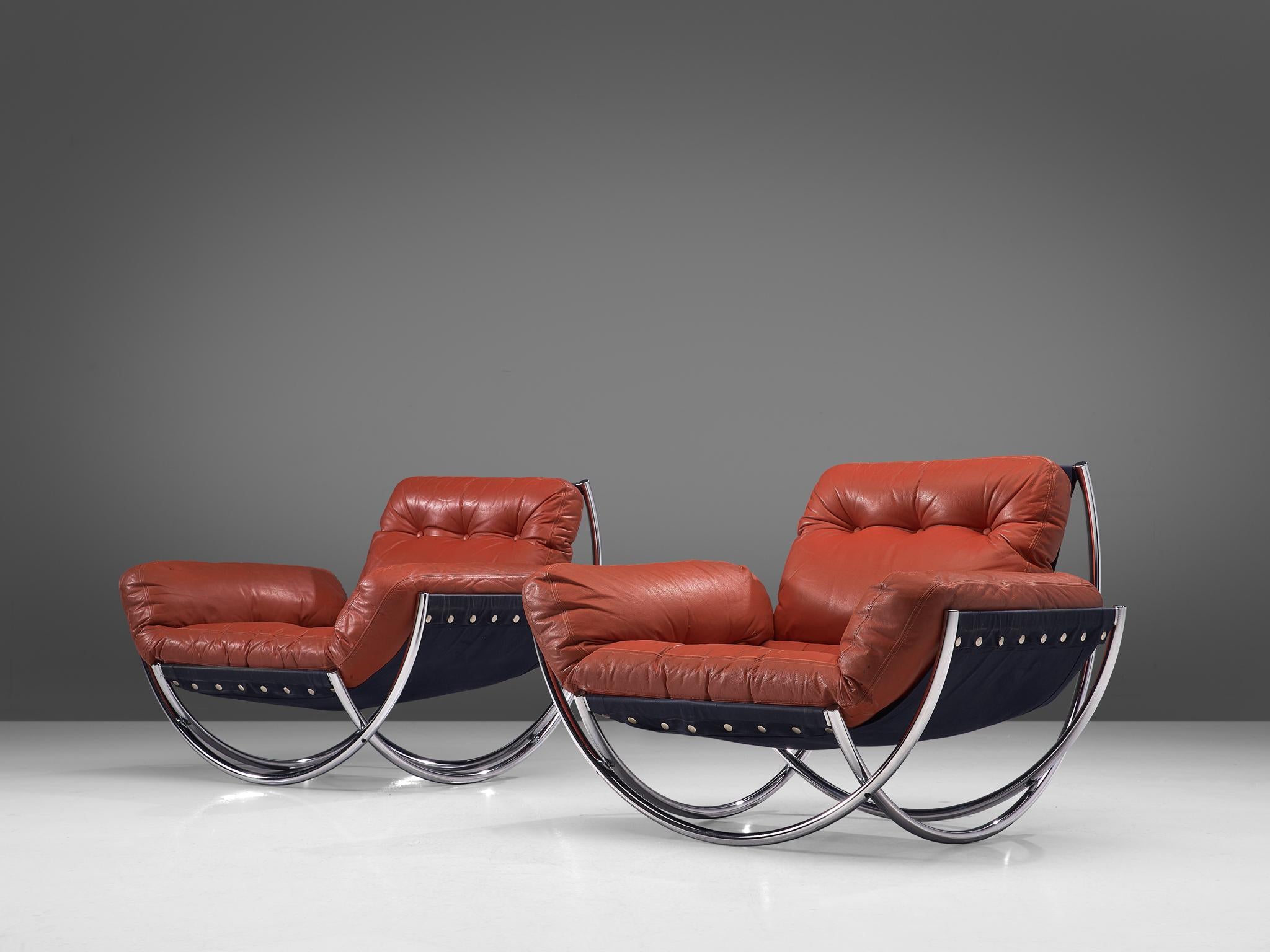 Swedish Lennart Bender 'Wilo' Lounge Chair in Red Leather by