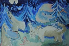 Sagomöte Oil Painting on Board, Framed, Scandinavian Modern, 1950s