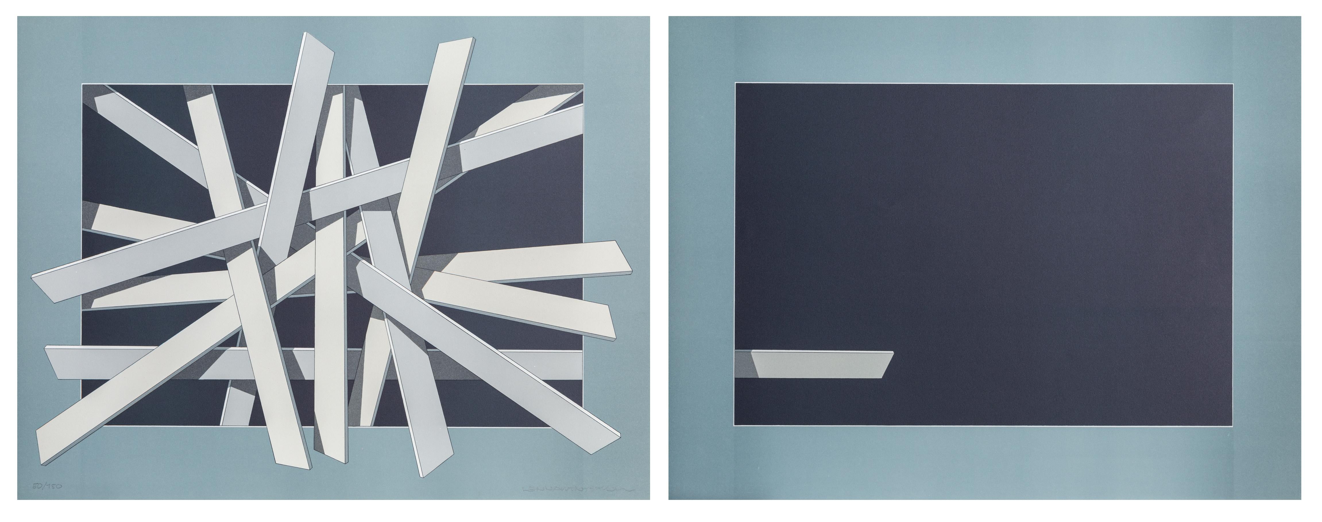 Composition in Blue, Silkscreen Diptych by Lennart Nystrom