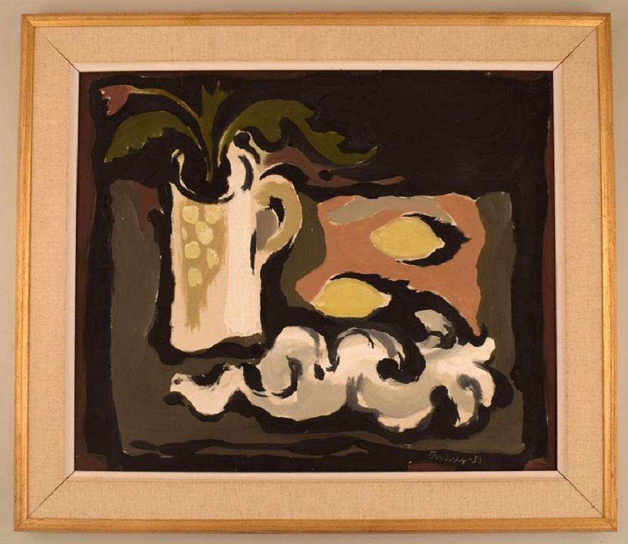 Lennart Örnberg (1914-1999), Swedish artist. Oil on canvas. Abstract still life. 
Dated 1953.
The canvas measures: 54 x 45 cm.
The frame measures: 7 cm.
In excellent condition.
Signed and dated.