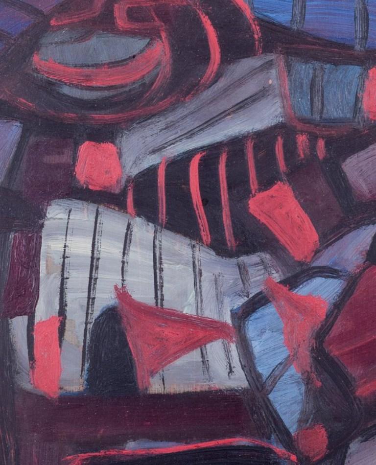 Lennart Pilotti (1912-1981), Swedish artist. Oil on board. Abstract composition. In Excellent Condition For Sale In Copenhagen, DK