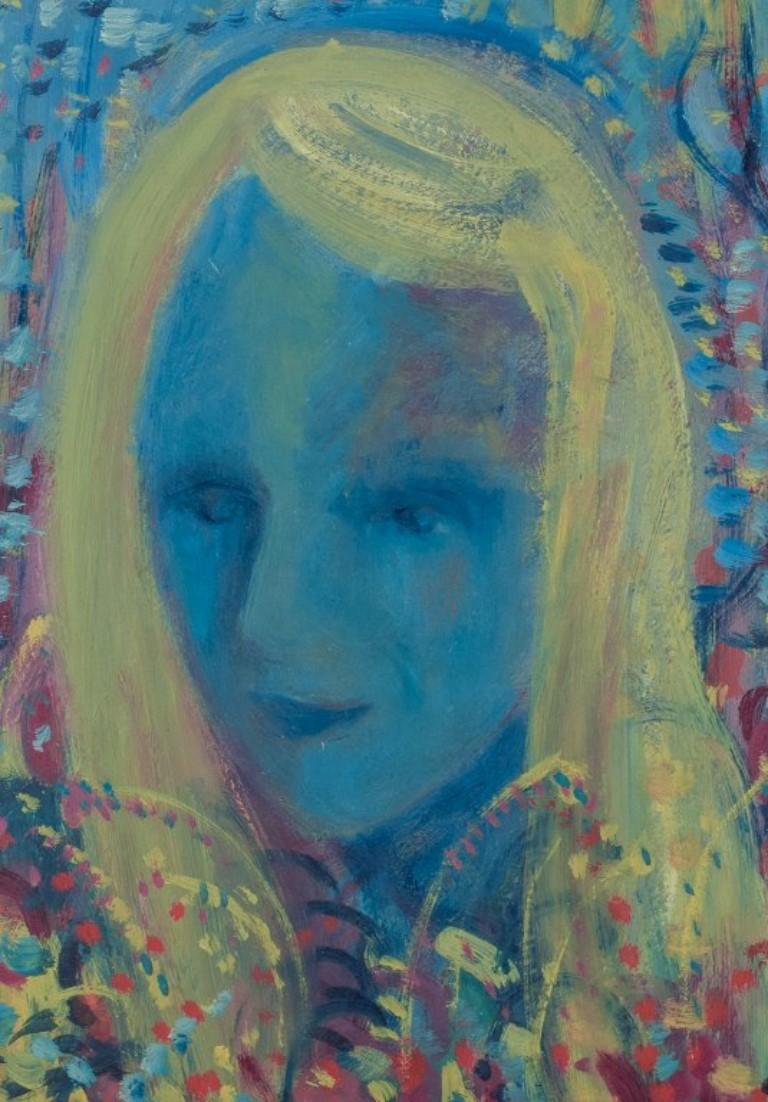 Lennart Pilotti (1912-1981), schwedischer Künstler. Öl auf Karton. Porträt einer Frau (Schwedisch) im Angebot