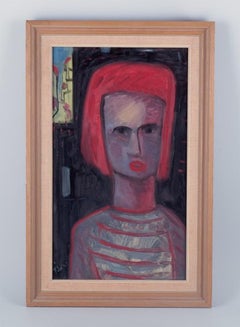 Lennart Pilotti, Swedish artist. Oil on board. Modernist portrait of young woman