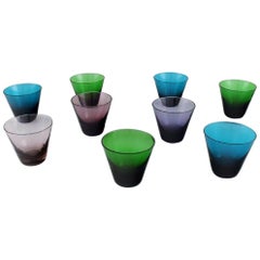 Vintage Lennart Rosén for Reijmyre, Nine Mambo Drinking Glasses in Mouth Blown Art Glass