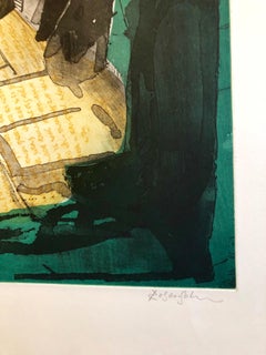 Modernist Judaica Art Aquatint Etching Jewish Rabbi at Prayer Jerusalem Memories