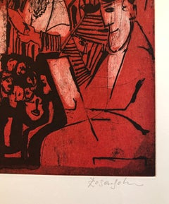 Modernistische Judaica-Kunst Aquatinta-Radierung Jüdischer Rabbiner im Gebet Jerusalem Memories