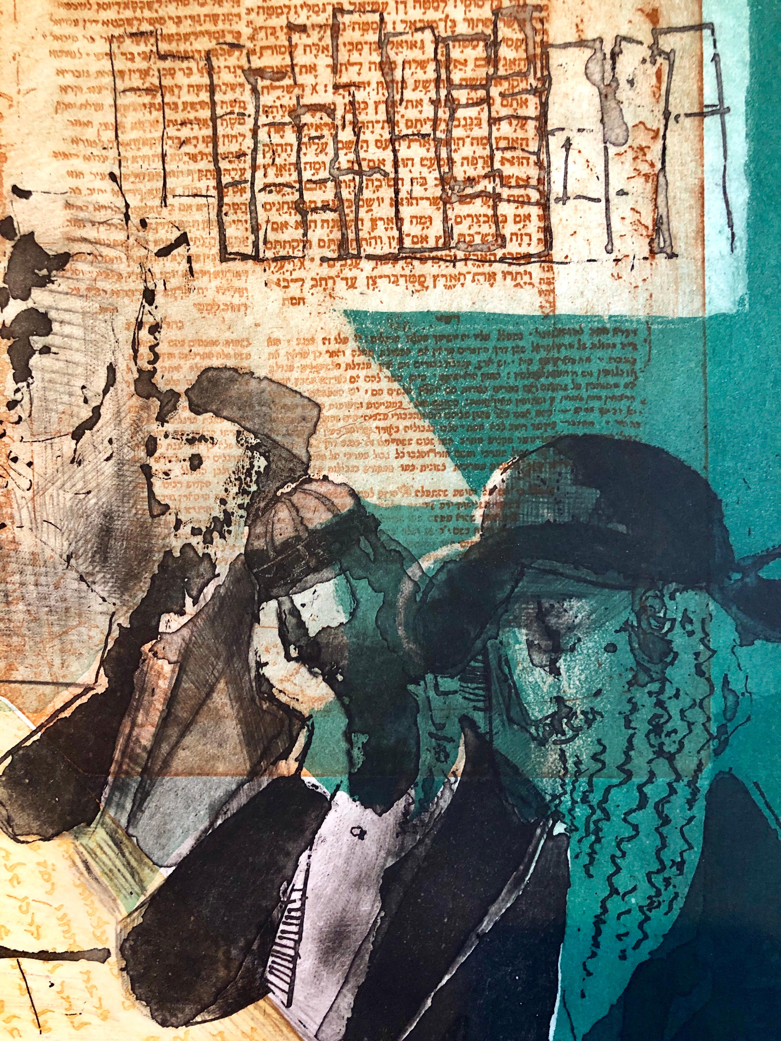 Modernist Judaica Art Aquatint Etching Jewish Rabbi at Prayer Jerusalem Memories 1