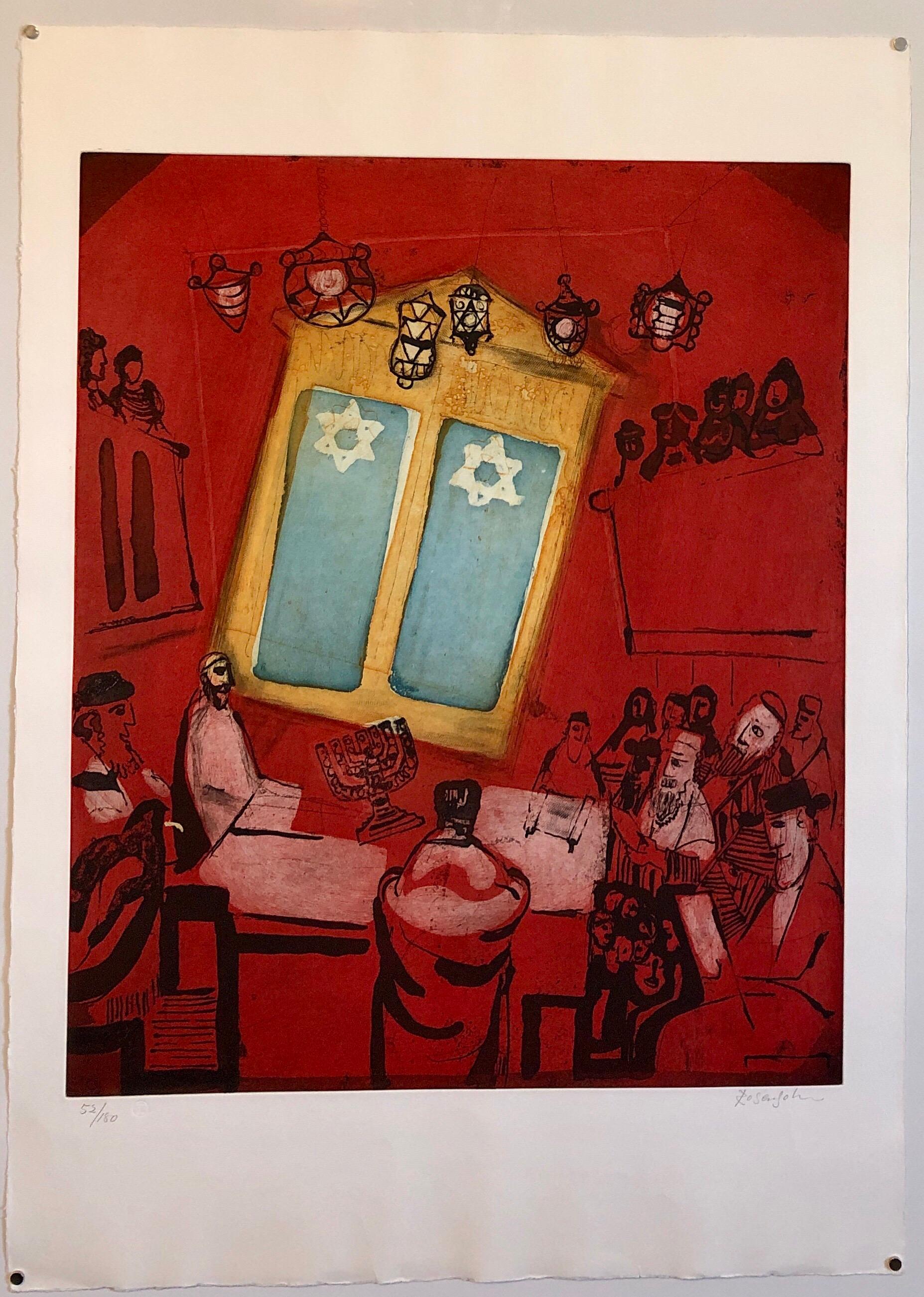 Modernist Judaica Art Aquatint Etching Jewish Rabbi at Prayer Jerusalem Memories For Sale 5