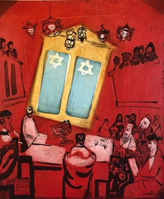 Arte Judaica Modernista Aguafuerte Rabino judío rezando Recuerdos de Jerusalén