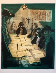 Modernist Judaica Art Aquatint Etching Jewish Rabbi at Prayer Jerusalem Memories