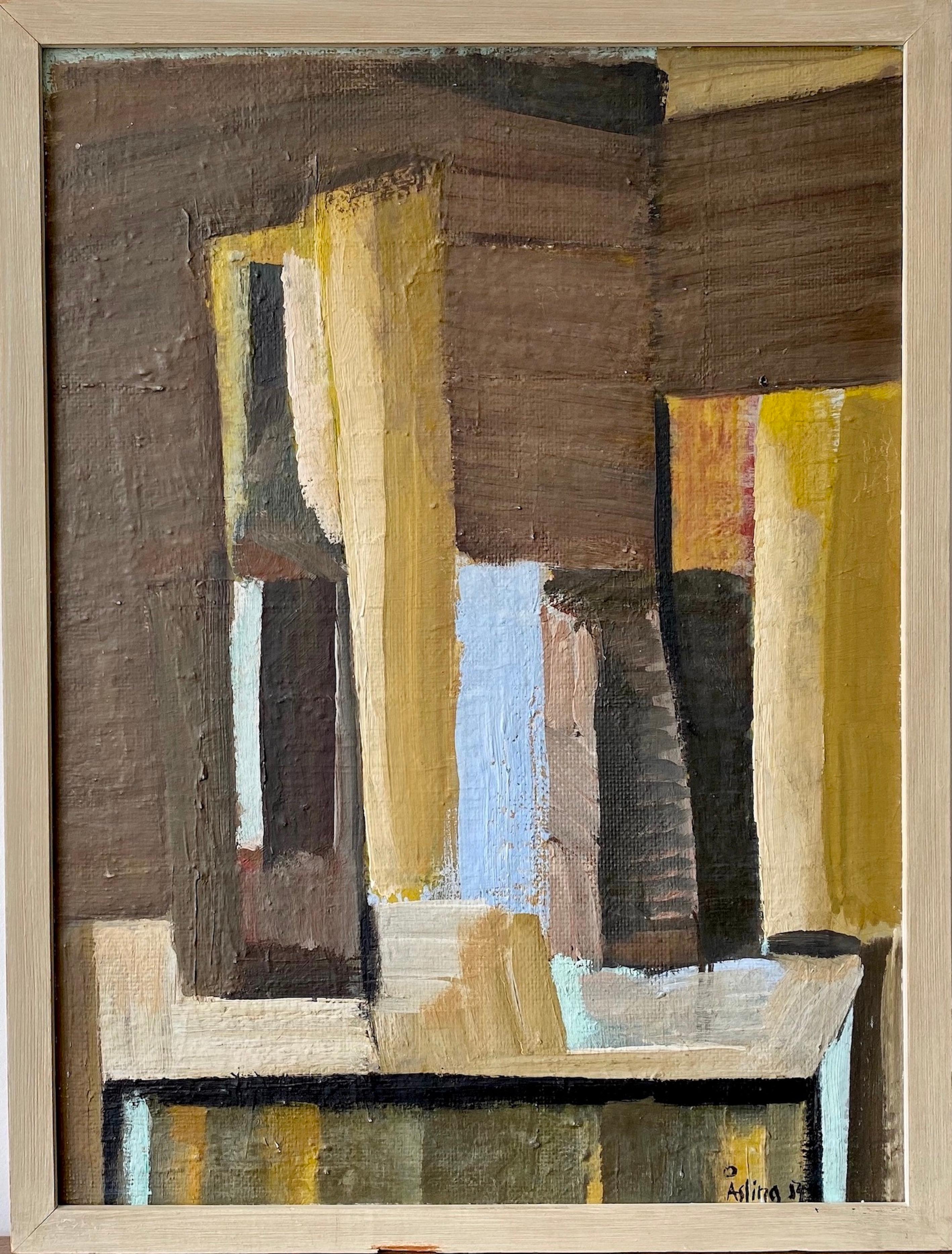 Lennart Åsling Abstract Painting - 1954 Vintage Swedish Abstract Framed Oil Painting -Still Life with Bottle