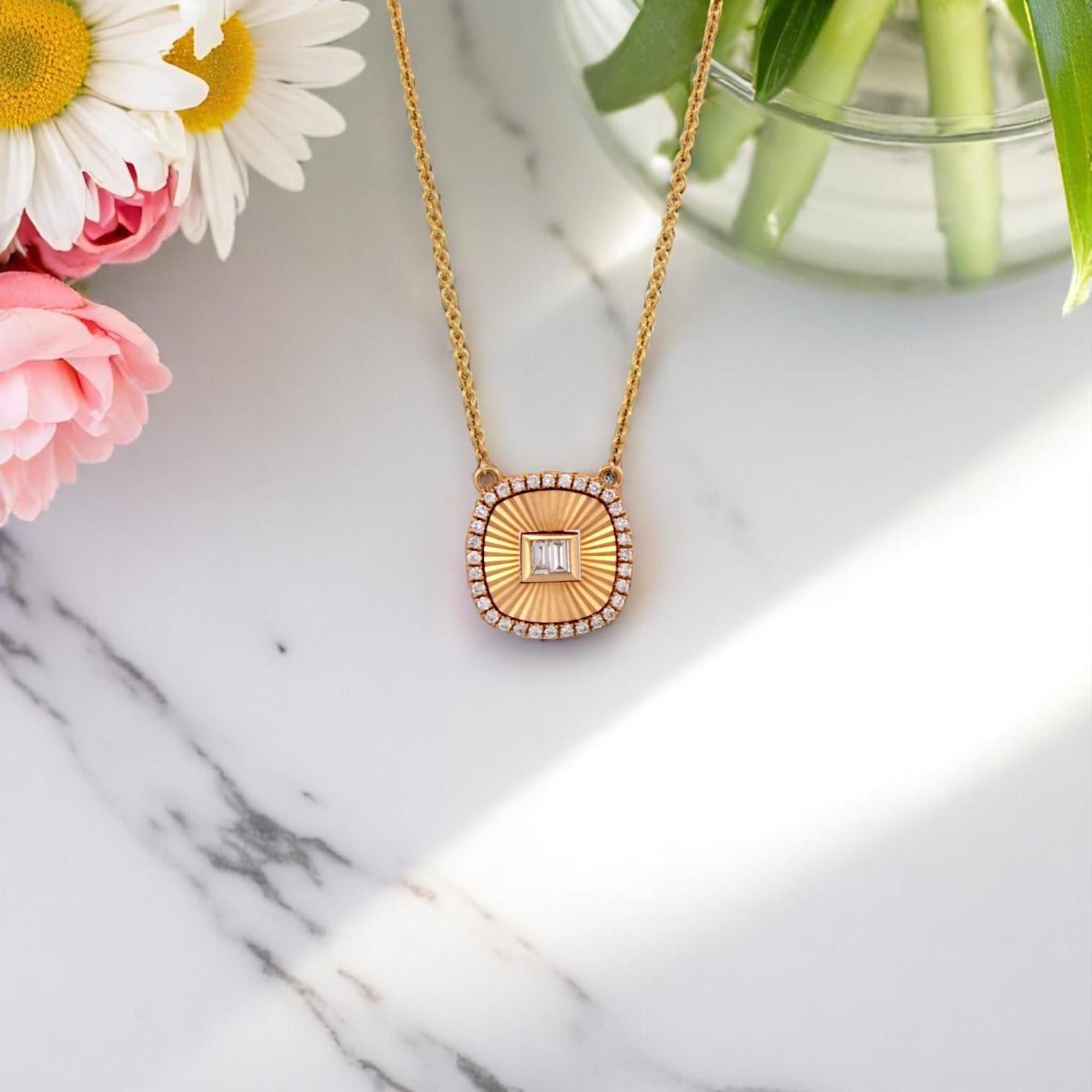 Art Deco Lennox  18k Yellow Gold Necklace – .08 ctw Baguette Diamonds For Sale