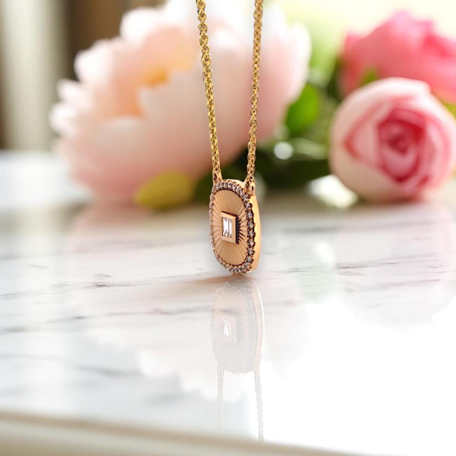 Baguette Cut Lennox  18k Yellow Gold Necklace – .08 ctw Baguette Diamonds For Sale