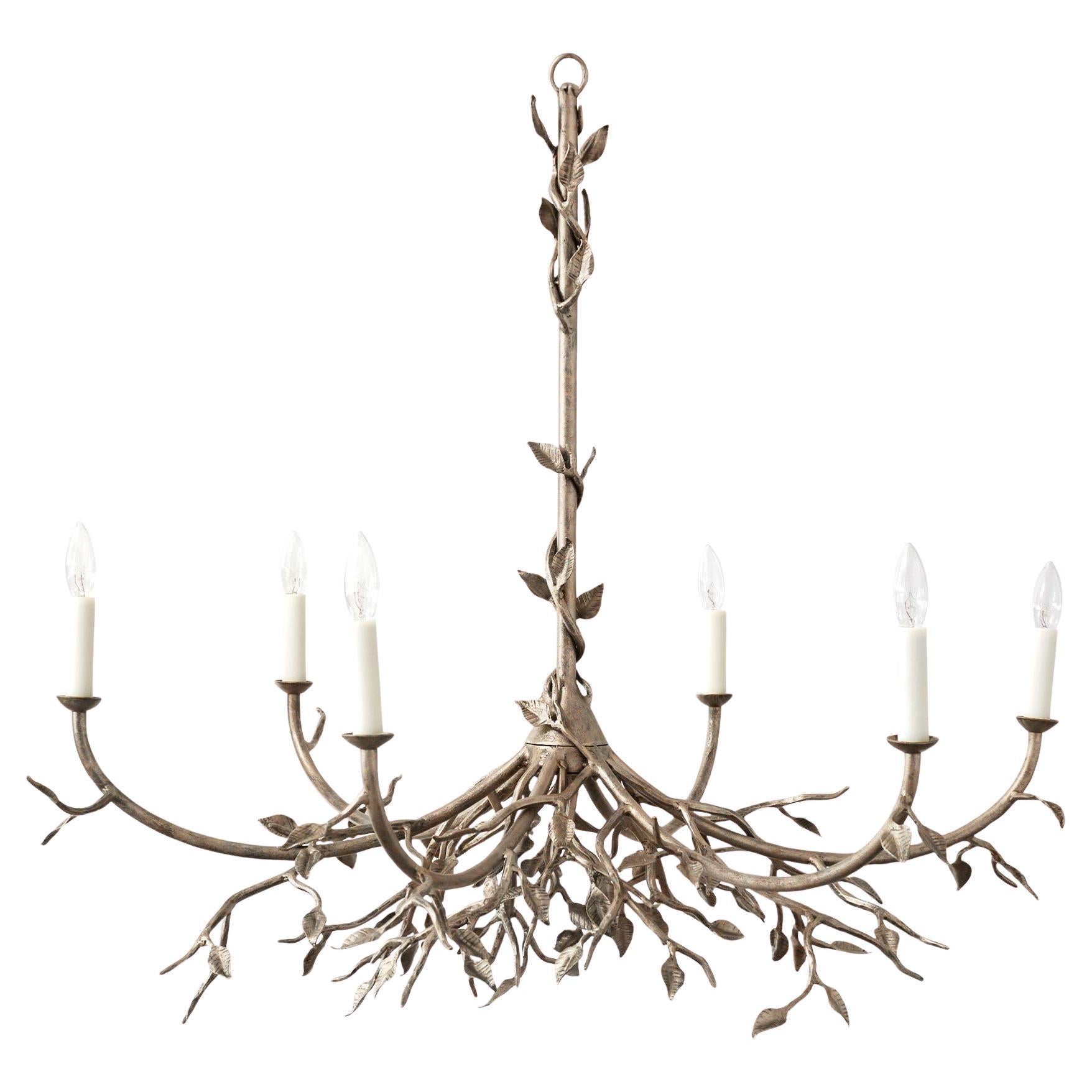 Lennox Branching Leaf-Kronleuchter aus gealtertem Silber