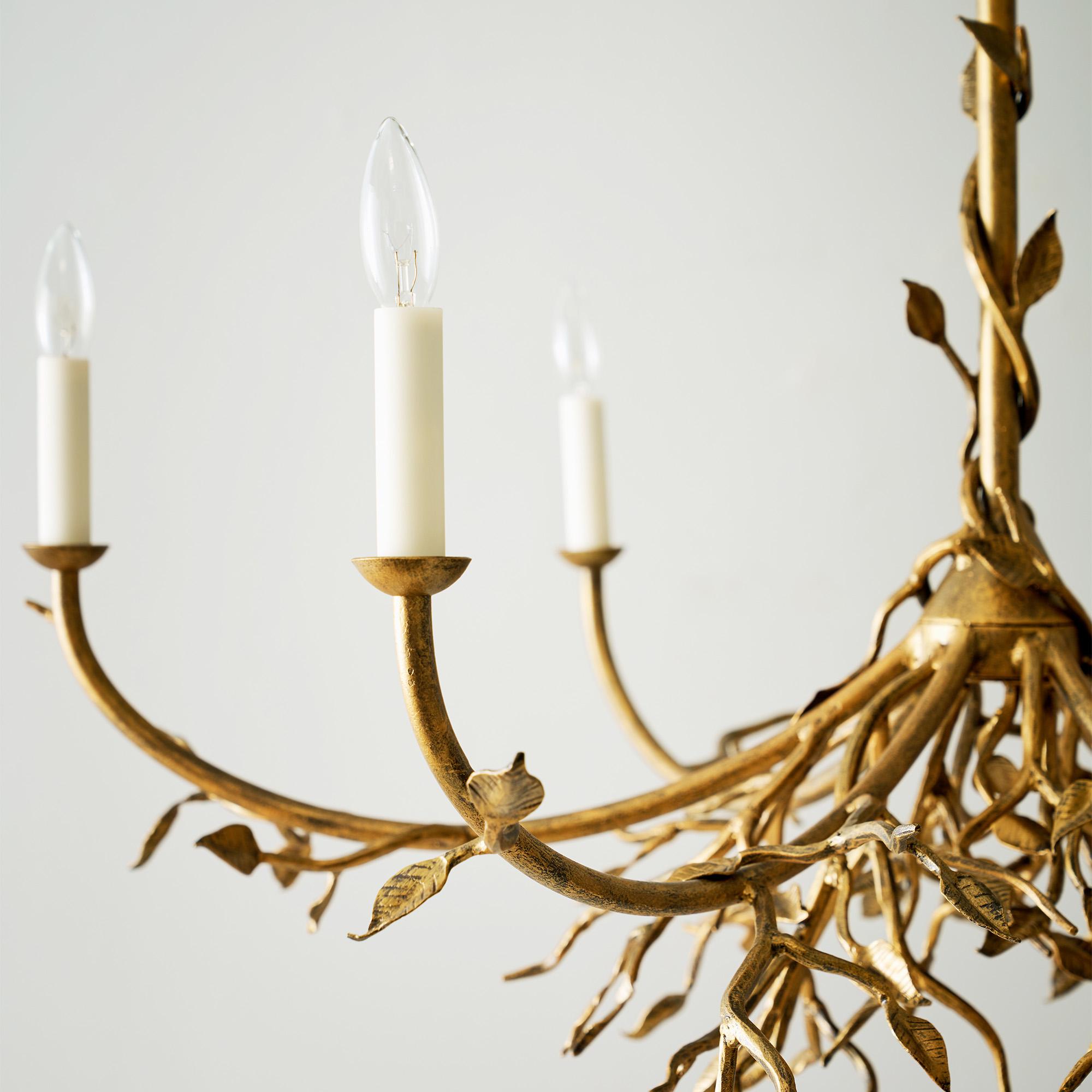 Saldato Lampadario Lennox Branch Leaf in nero strofinato oro in vendita