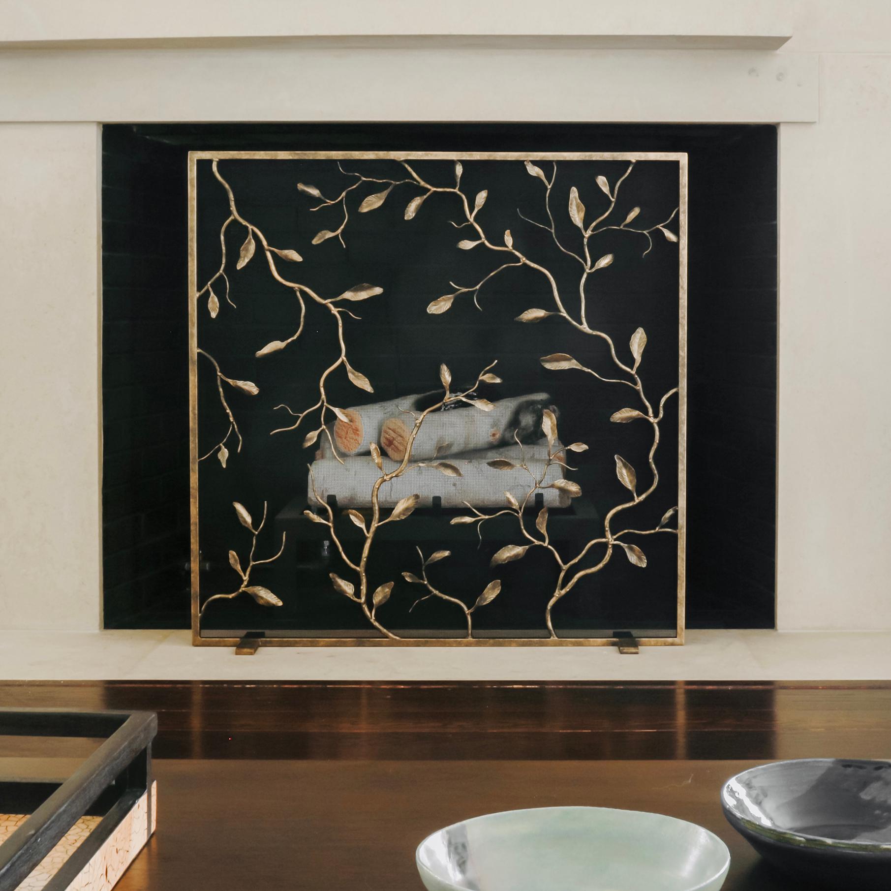 Lennox Fireplace Screen in Gold Rubbed Black For Sale 1