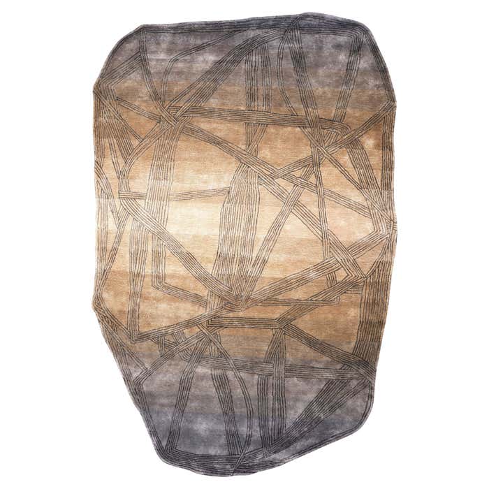 LENNOX Hand Tufted Modern Shaped Silk Rug in Ash Gold Colour by Hands ...