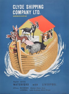 Retro Noah's Ark for Clyde Shipping Company original 1960 poster by Lennox Paterson