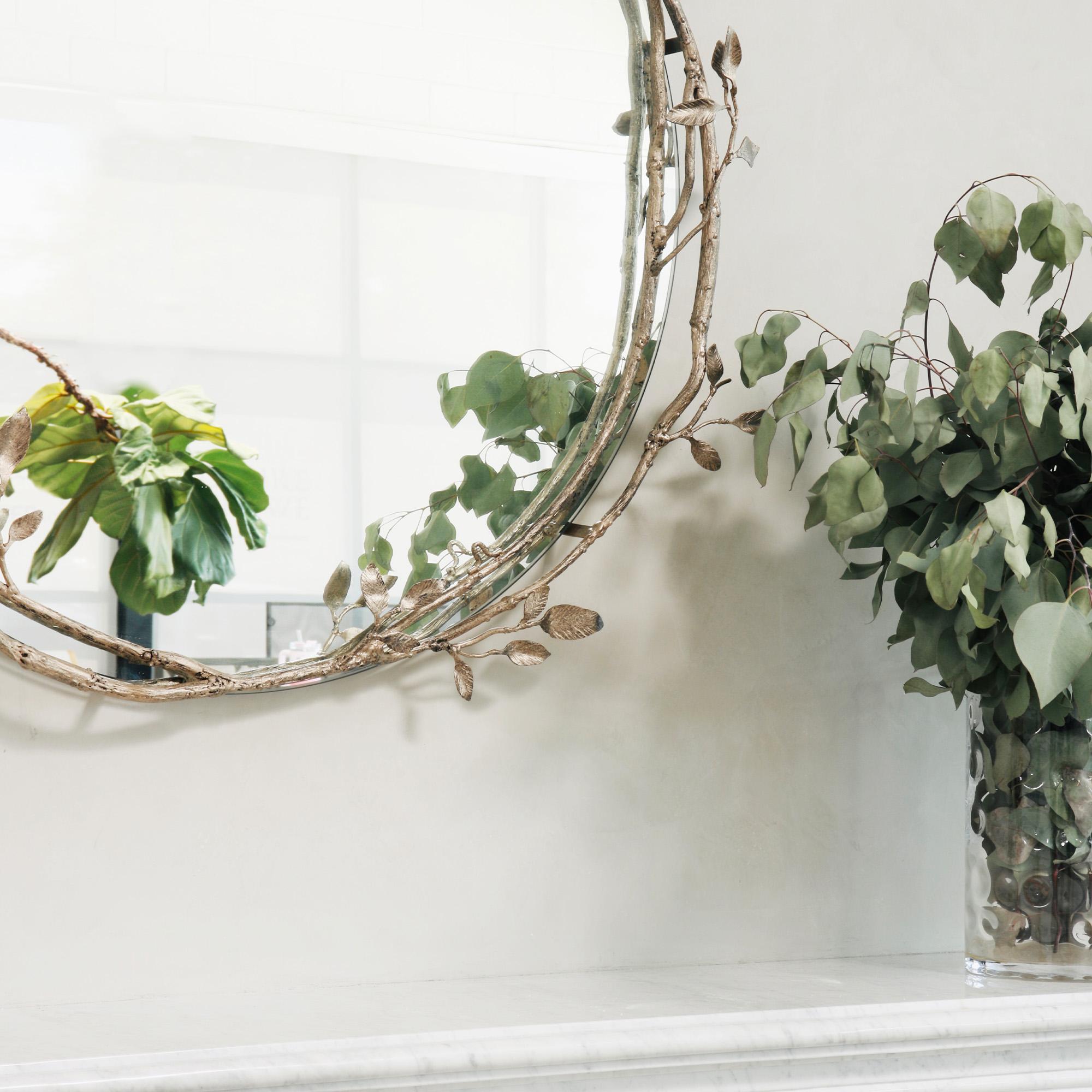 Contemporary Lennox Vine and Leaf Wall Mirror in Aged Silver For Sale