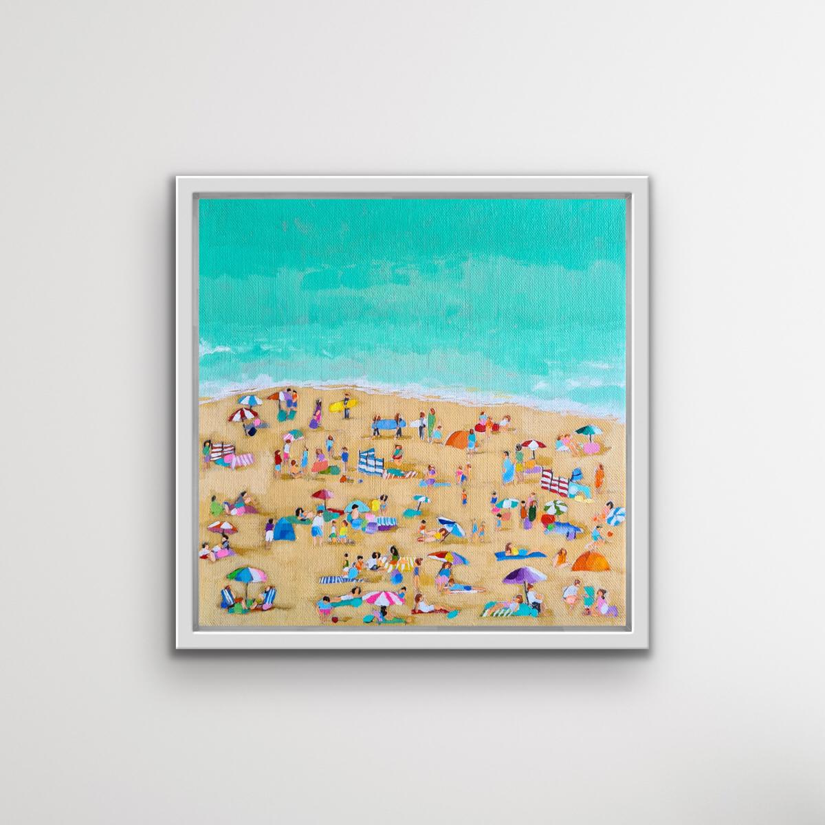 Mini Windbreak Beach, Lenny Cornforth, Contemporary art, Seascape, Aerial view - Beige Figurative Painting by Lenny Cornforth 