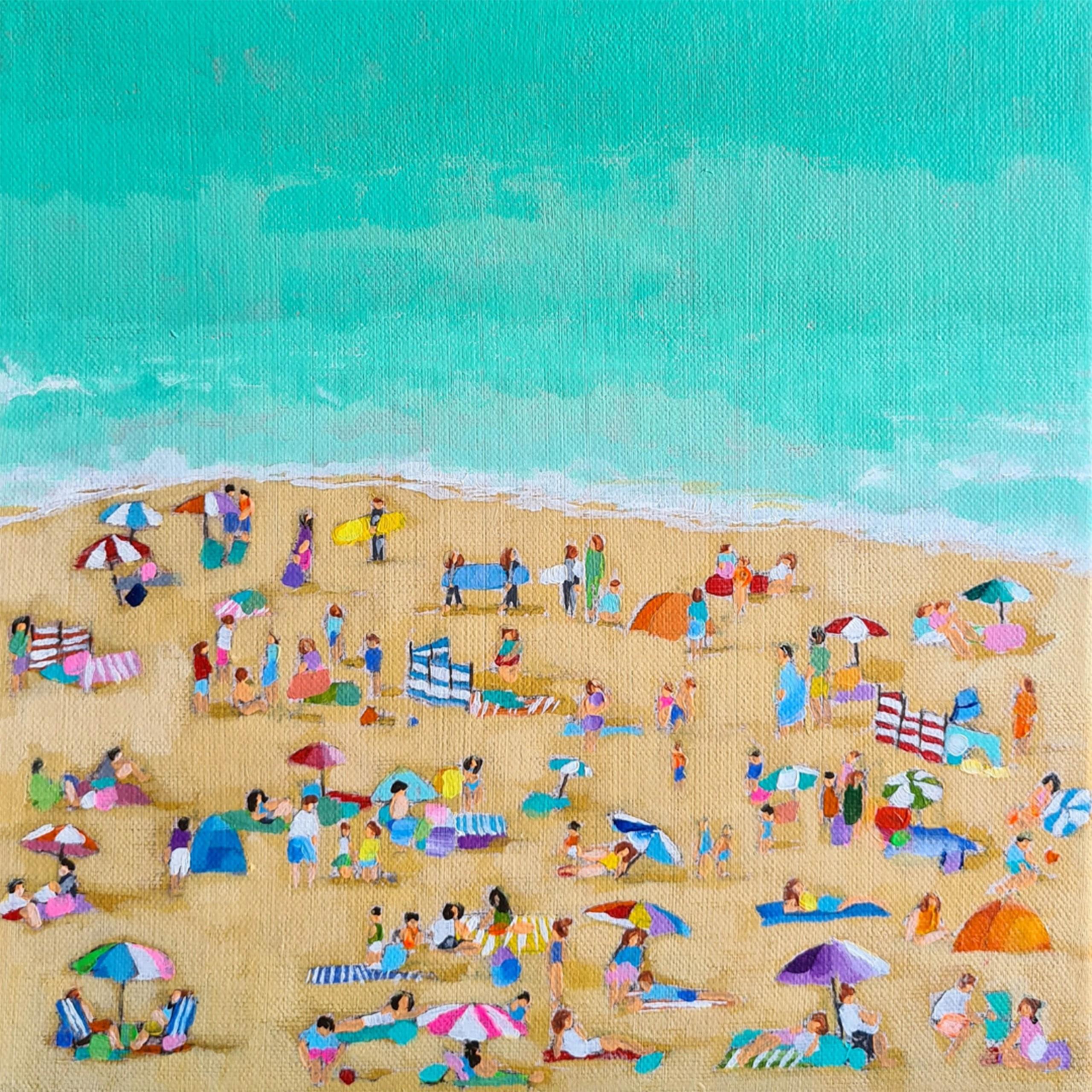 Lenny Cornforth  Figurative Painting - Mini Windbreak Beach, Lenny Cornforth, Contemporary art, Seascape, Aerial view
