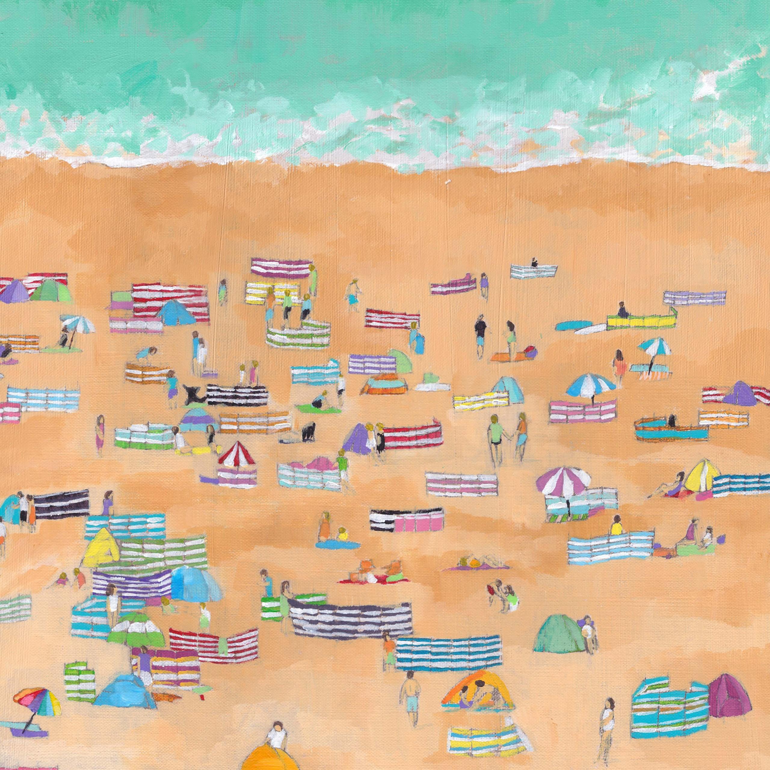 Peinture de plage, art de la plage, peinture de paysage marin, œuvre d'art figuratif côtier en vente 2