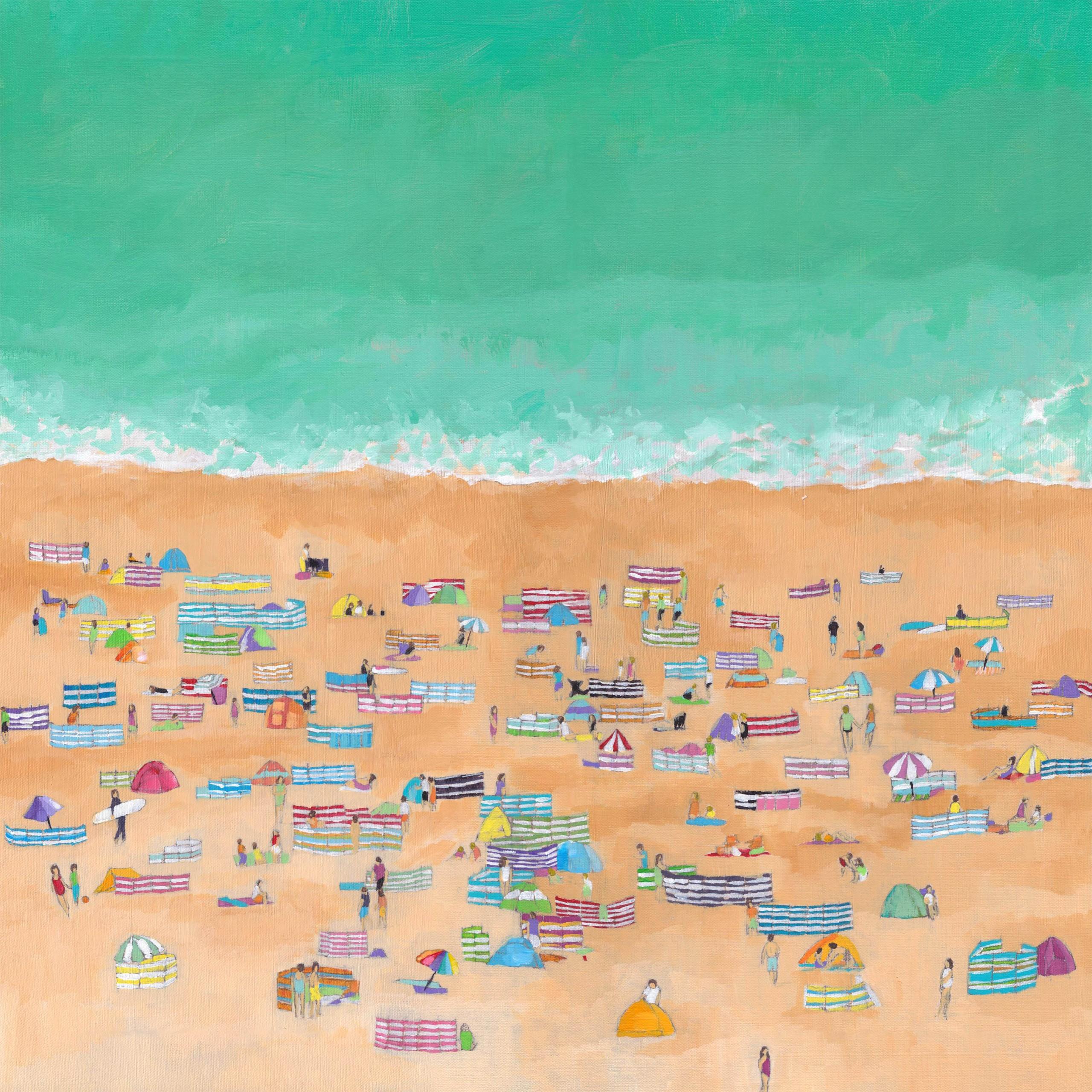 Landscape Painting di Lenny Cornforth  - Windbreak Beach, Arte da spiaggia, Pittura di paesaggio marino, Opera d'arte figurativa costiera