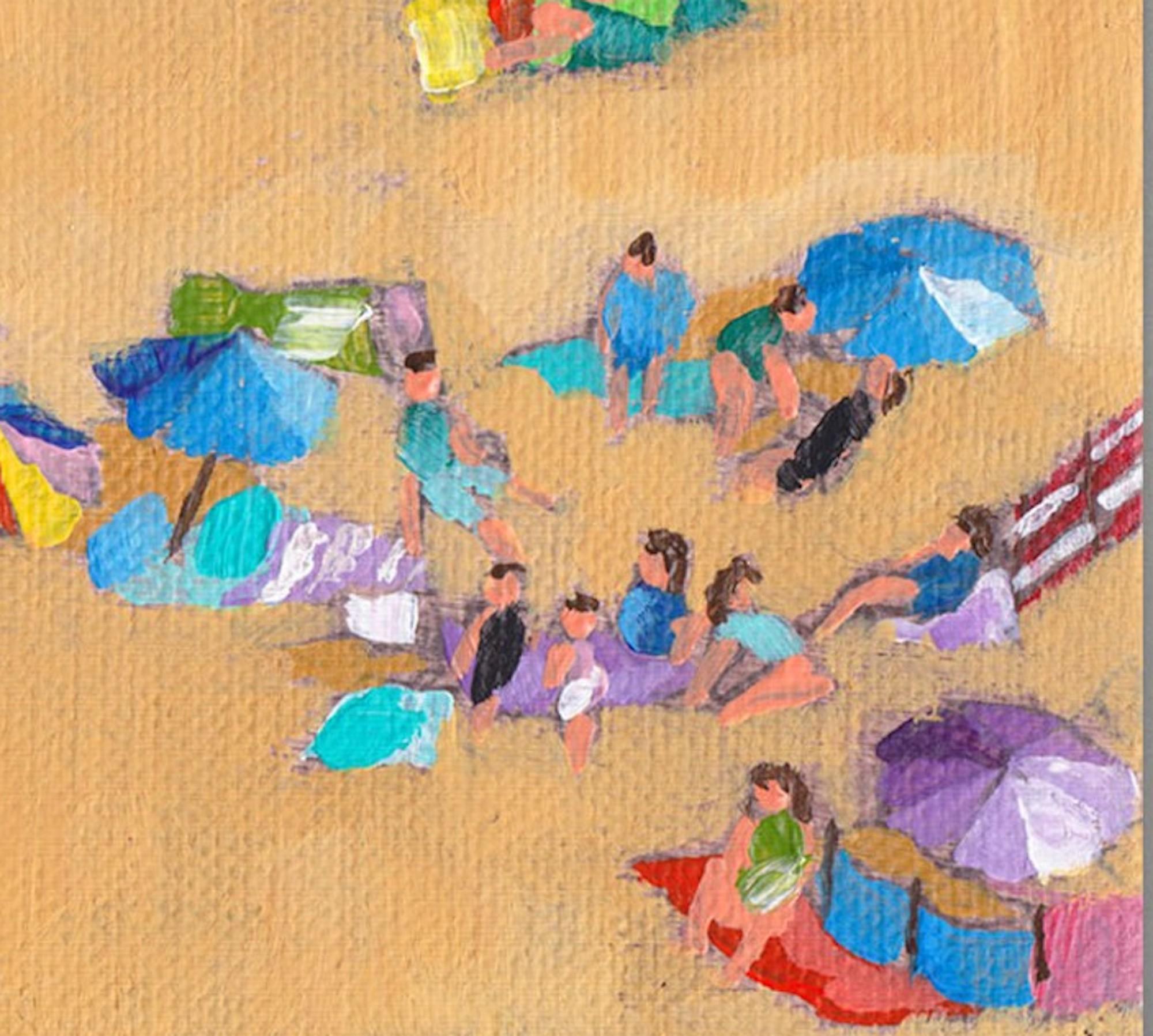 Blue Waves, Bright Umbrellas, beach art, original art, affordable art For Sale 2