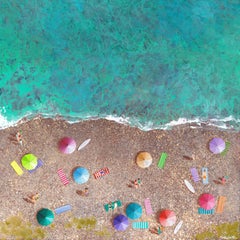 Pebble Beach - original modern realist seaside coastal panorama aerial view art