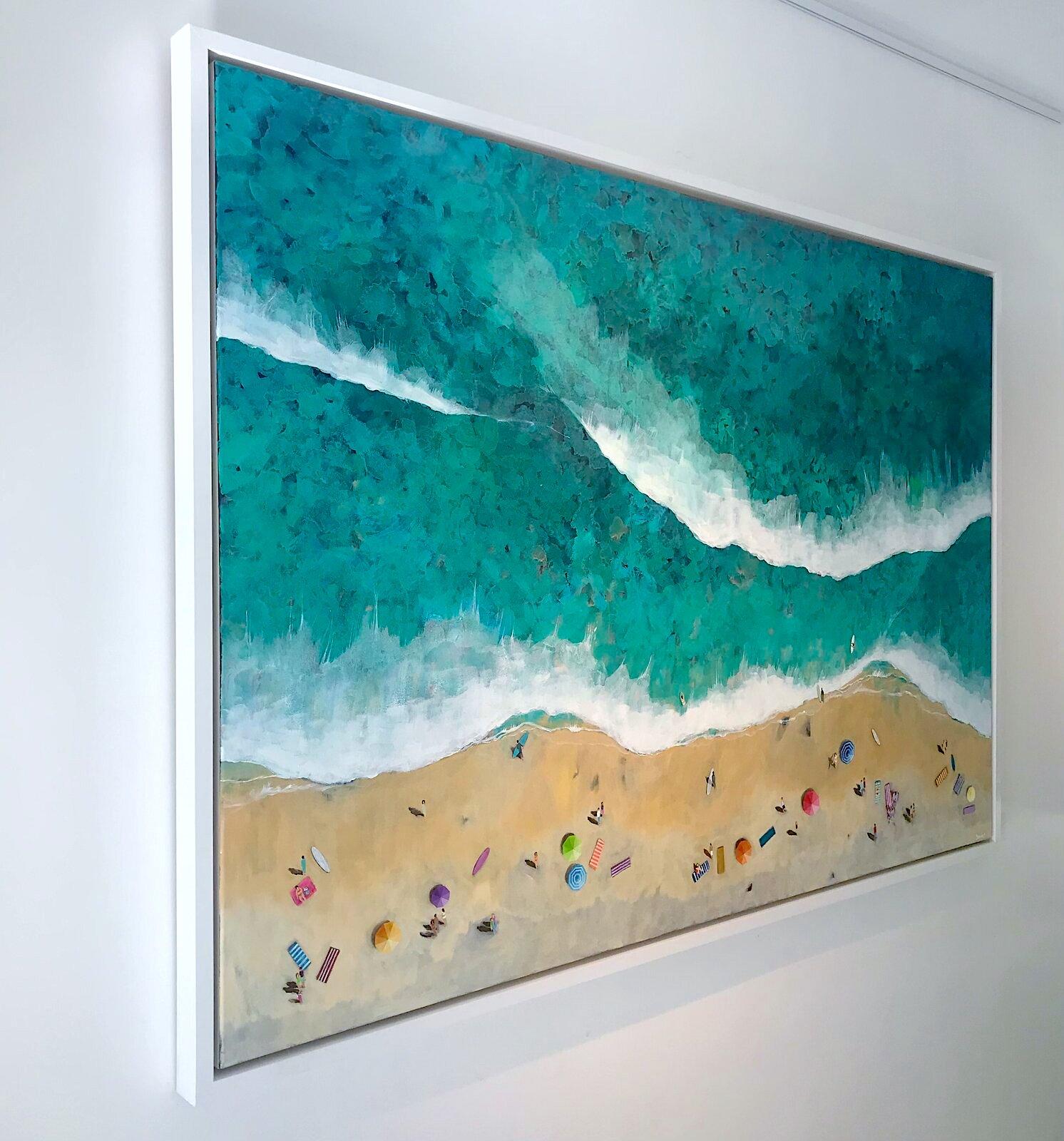 The Big Turquoise Wave-ORIGINAL Impressionism seascape painting-contemporary Art - Painting by Lenny Cornforth
