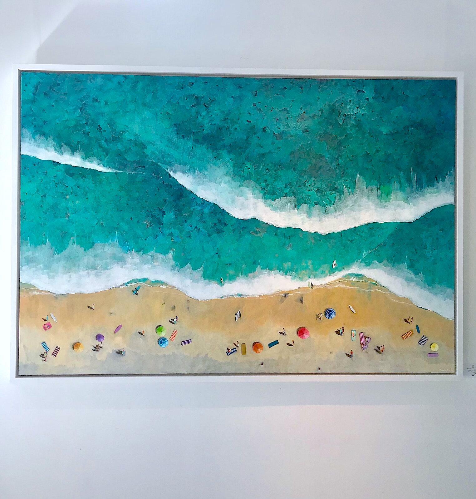 The Big Turquoise Wave-ORIGINAL Impressionism seascape painting-contemporary Art - Realist Painting by Lenny Cornforth