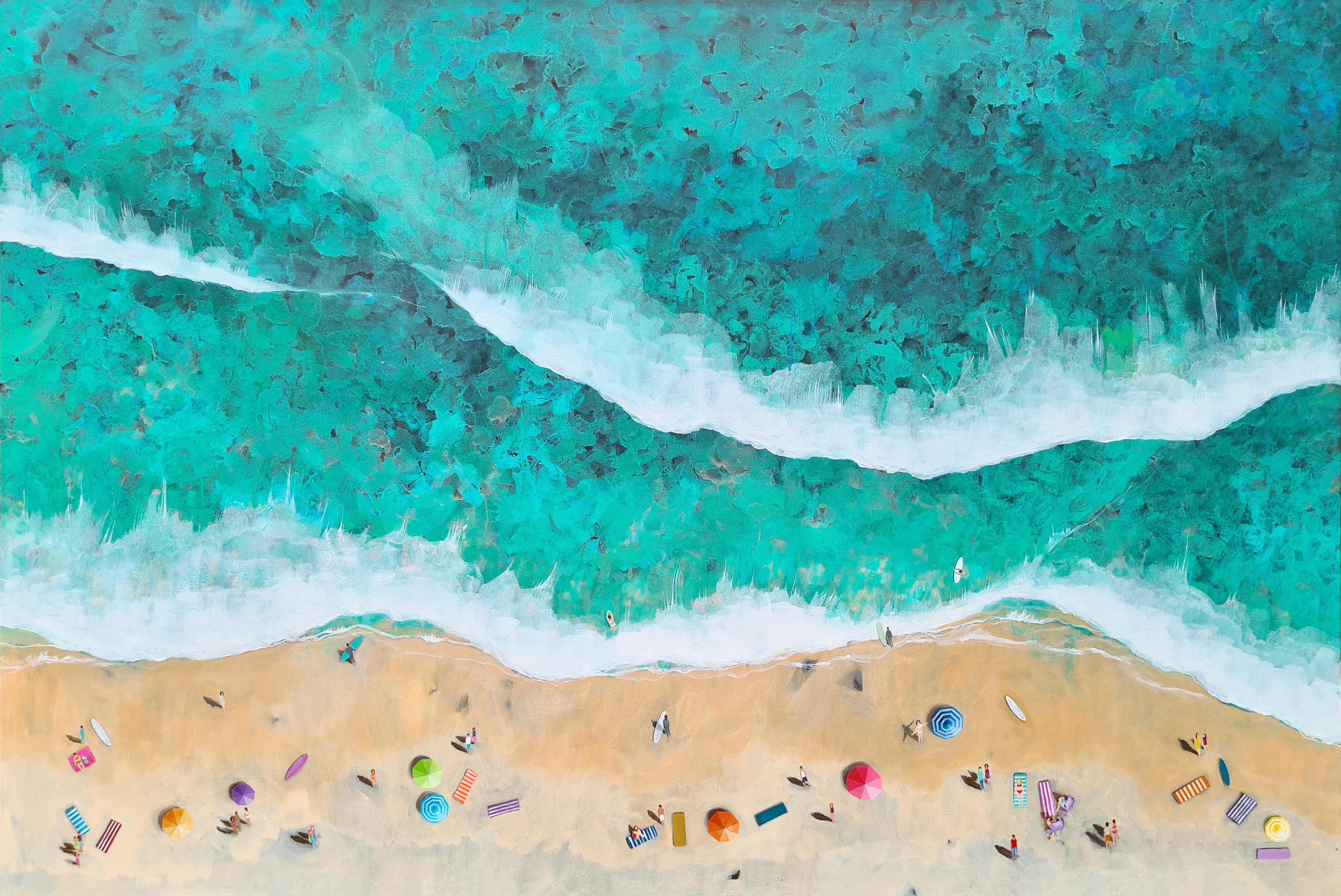 Lenny Cornforth Landscape Painting - The Big Turquoise Wave-Original impressionism seascape painting- modern Art