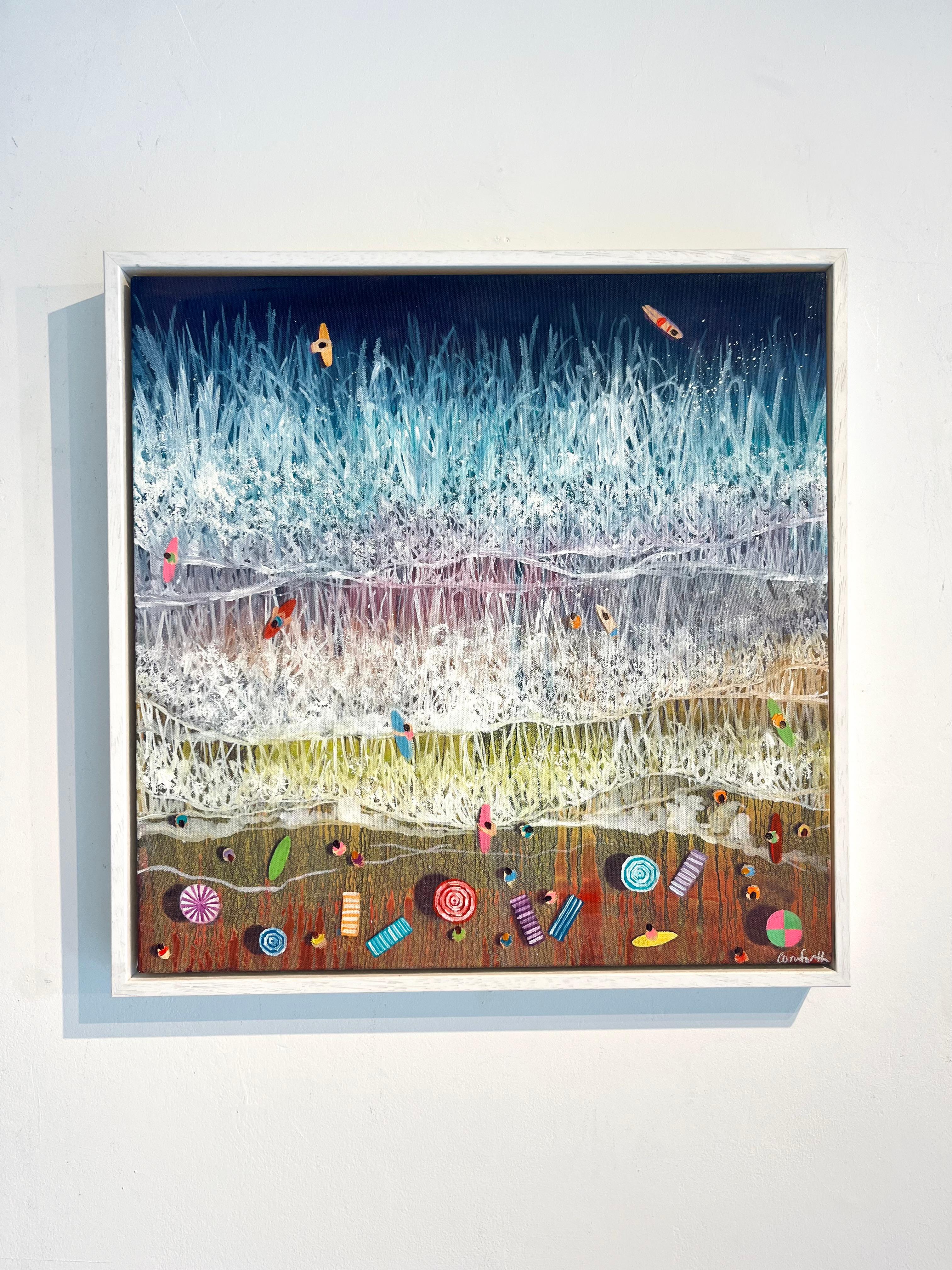 Onde blu scuro - dipinti originali dell'impressionismo sulla spiaggia - Arte contemporanea - Painting di Lenny Cornforth