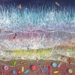 Antique Dark Blue Waves-original impressionism seascape beach paintings-contemporary Art