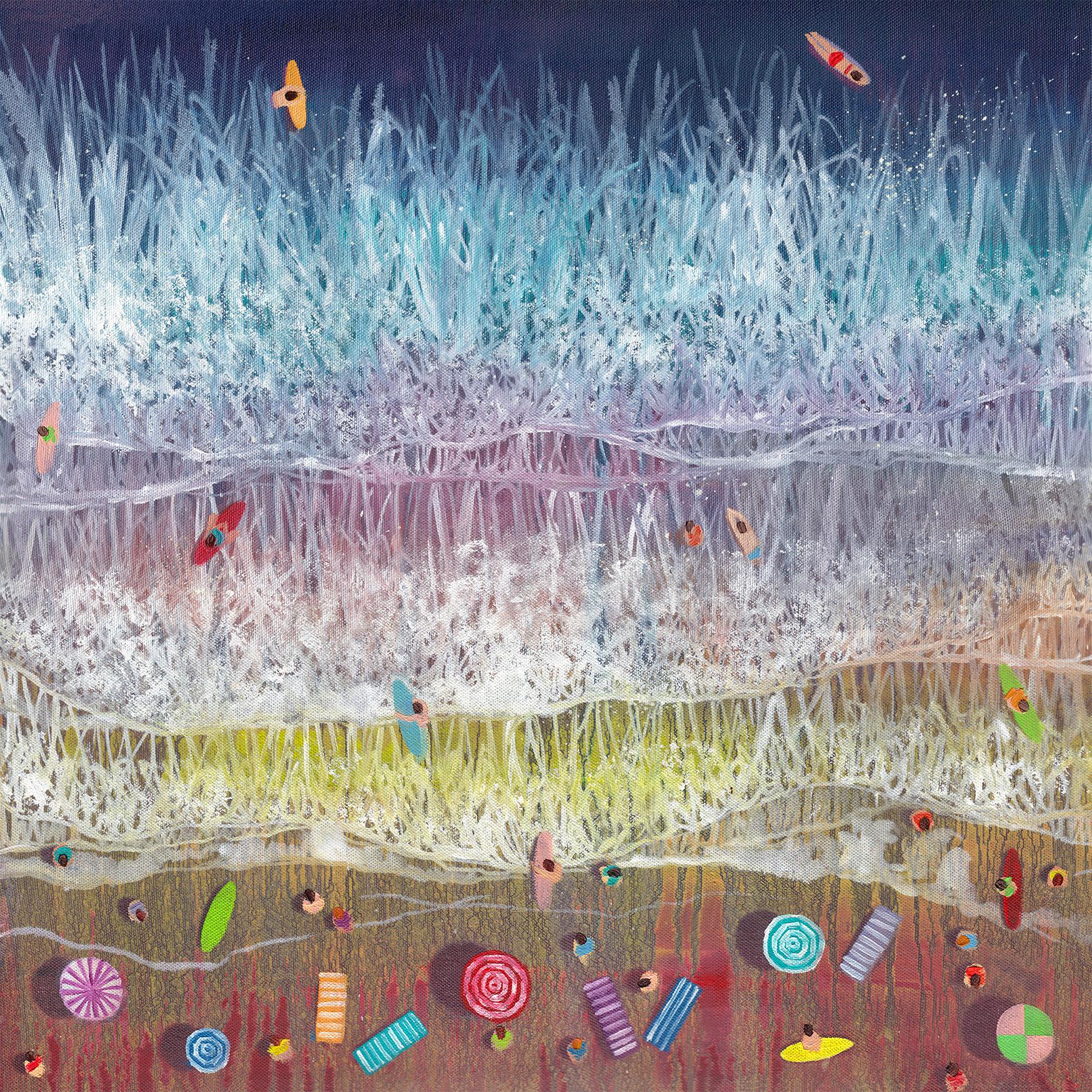 Dark Blue Waves-original impressionism seascape beach paintings-contemporary Art